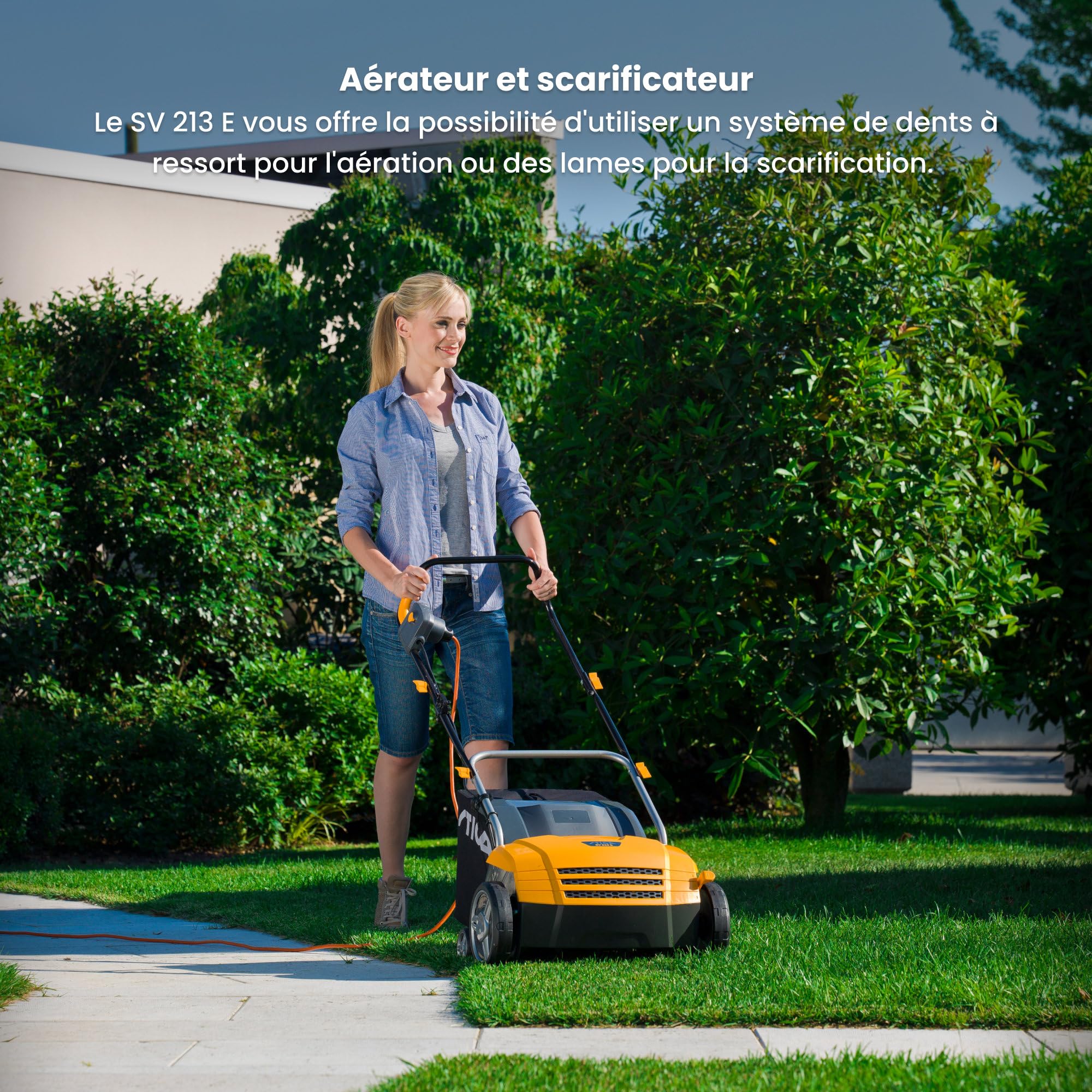 STIGA SV 213 E Scarificateur Électrique, 1300 W, 32 cm – 16 Lames/36 Ressorts Interchangeables, Bac 40 L – Pelouses