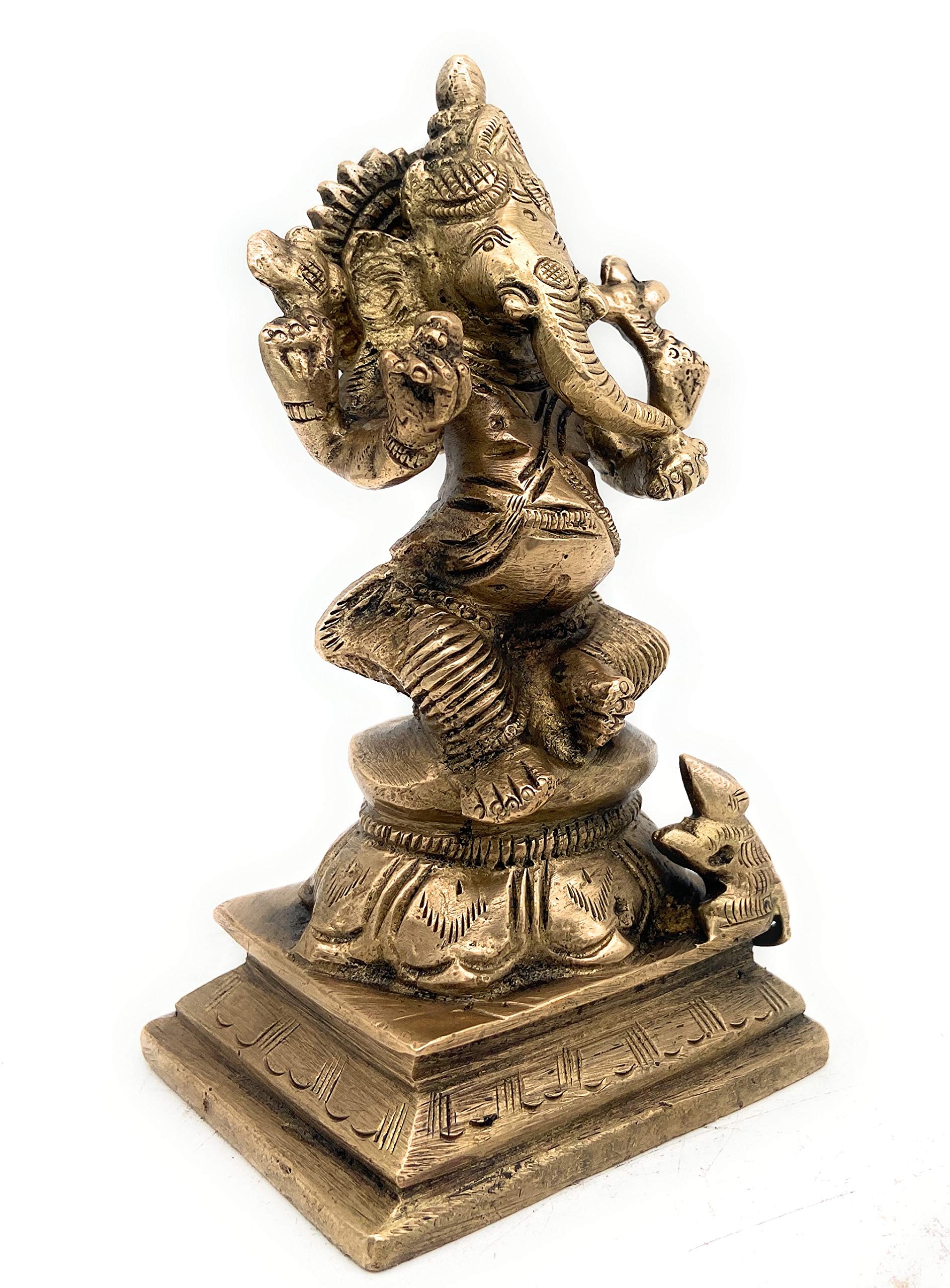 Vinayaka Ganapati Murti realizzato a mano in ottone per Pooja, tempio, decorazione per la casa e regali spirituali, oro, 12,7 cm, 1 pezzo, oro, 12,7 cm, 1 pezzo