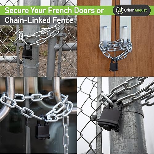 Miniatura 5 de Urban August Cadena de seguridad endurecida de 0.315 pulgadas de grosor con un bloqueo de almohadilla resistente a la intemperie  Cerradura de