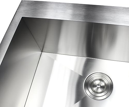 Miniatura 3 de Lavabo de cocina de calibre 16, de acero inoxidable, duradero, contemporáneo, de calibre 16, con colador de cesta de elevación (33 pulgadas)