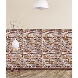 Panel De Poliestireno Para Muros relaxdays Paneles Pared Autoadhesivos, Pack de 5, Imitación Piedra 3D, Revestimiento Decorativo, PVC, 50 x 50 cm, Marrón, 52 x 50 cm