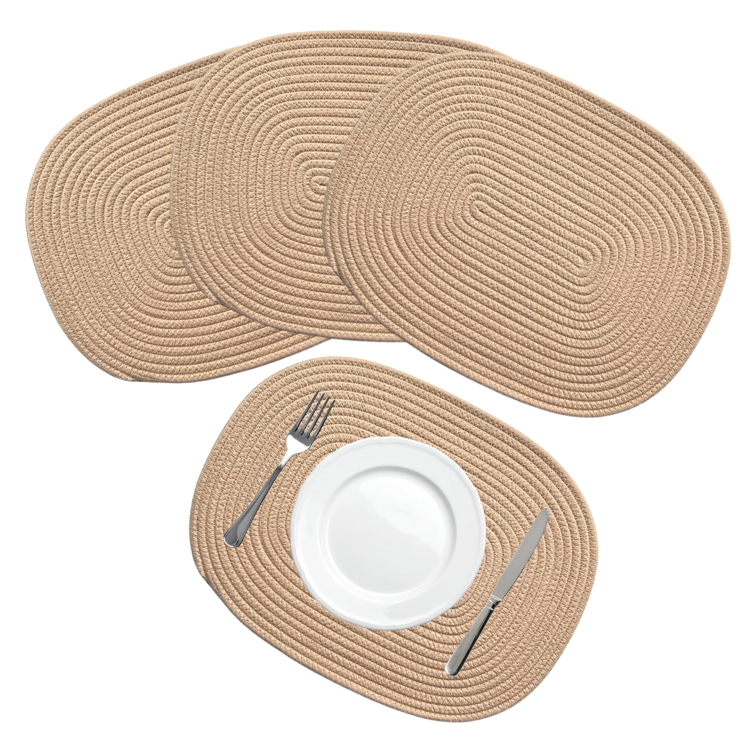 Rectangular Cotton Rope Placemats 43 x 33 cm – Woven Dining Table Mats – Neutral Kitchen Placemats Set – Modern Table Decor (4, Natural)