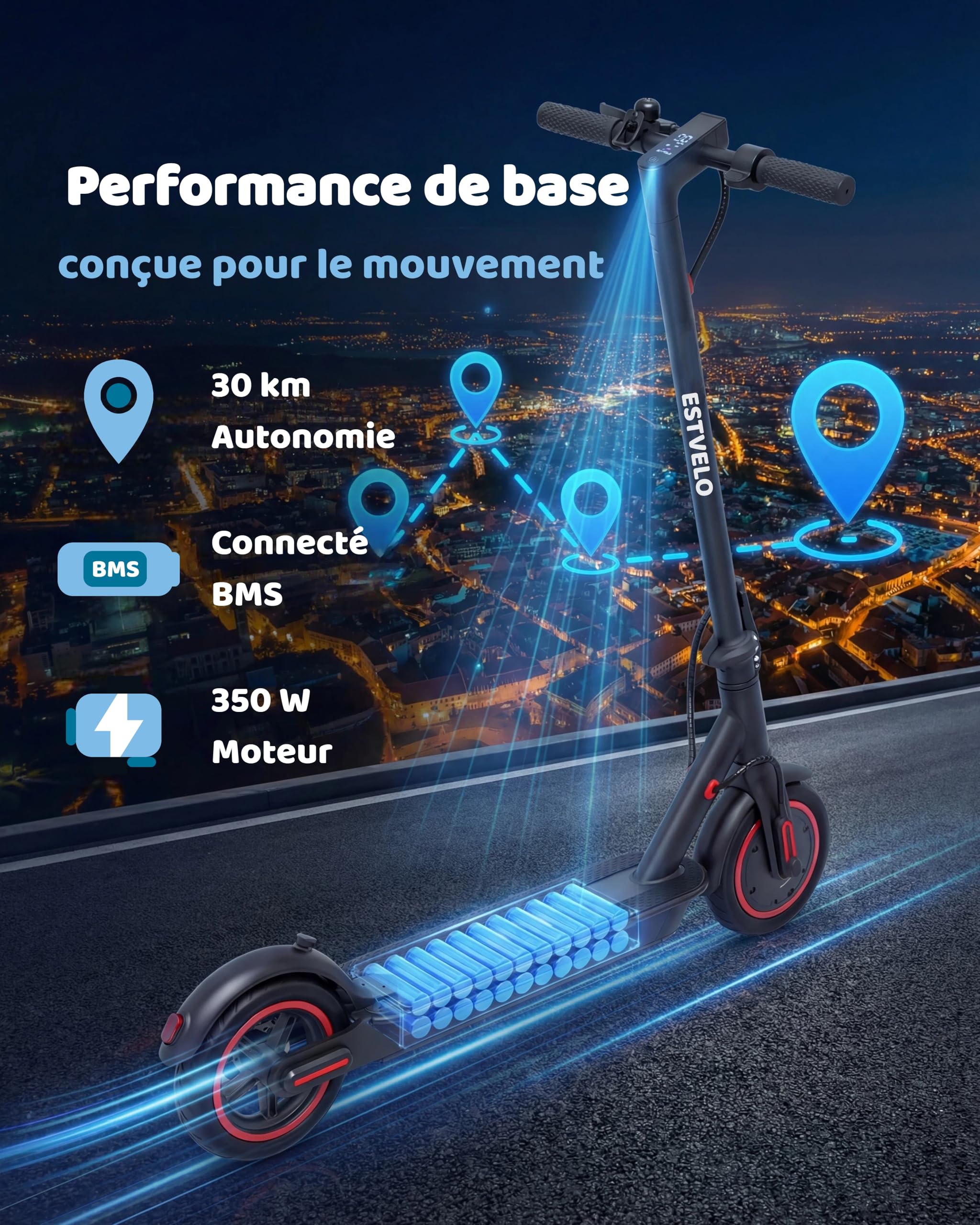 Trottinette Électrique Adulte, Moteur 500W (Pic), Batterie 36V 10.4Ah, Autonomie 30km, Pneus Gonflables, Double Freinage, Scooter Pliable et Portable