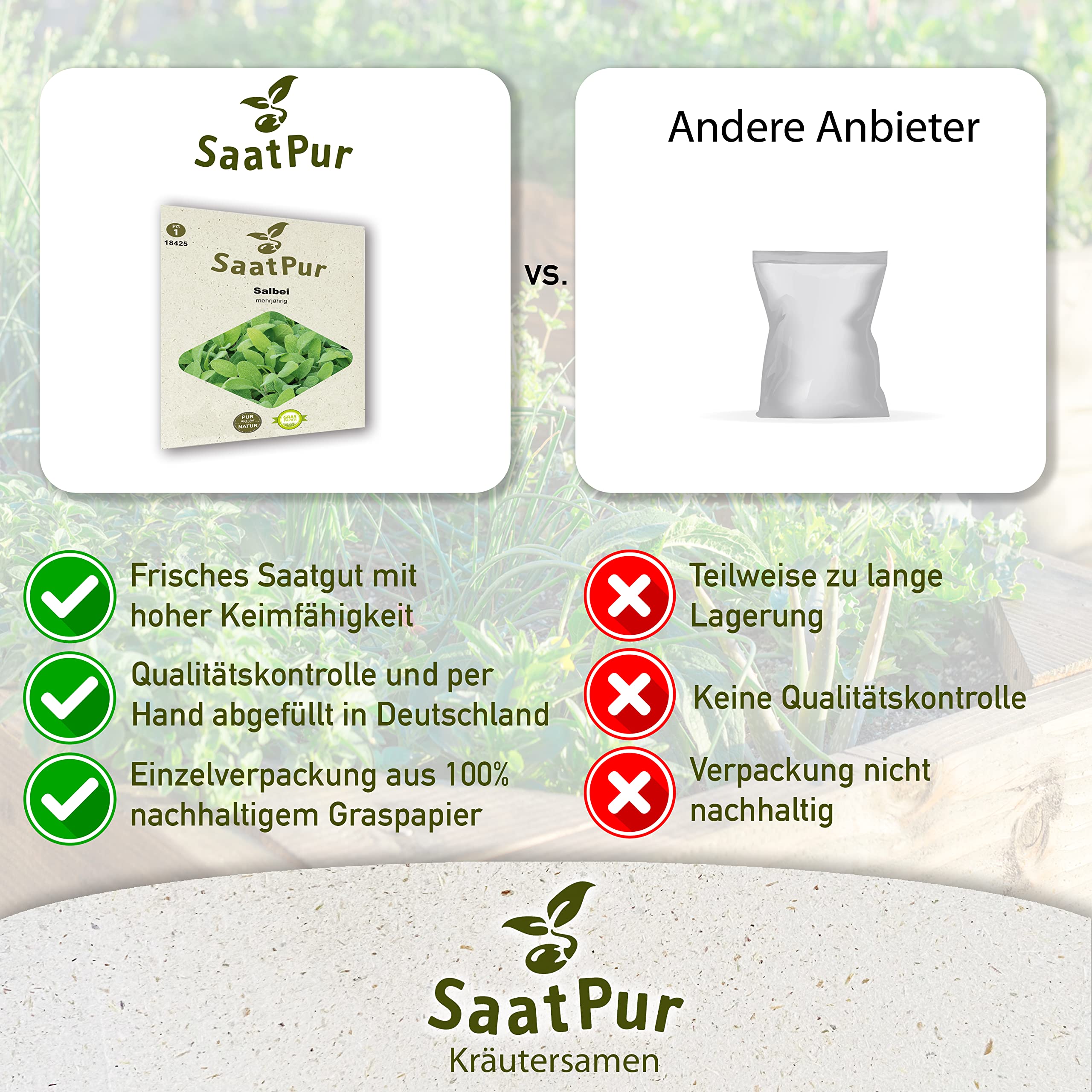 SaatPur Salbei Samen, Saatgut - Kleines Tray mit 25 Portionstüten für je ca. 80 Pflanzen