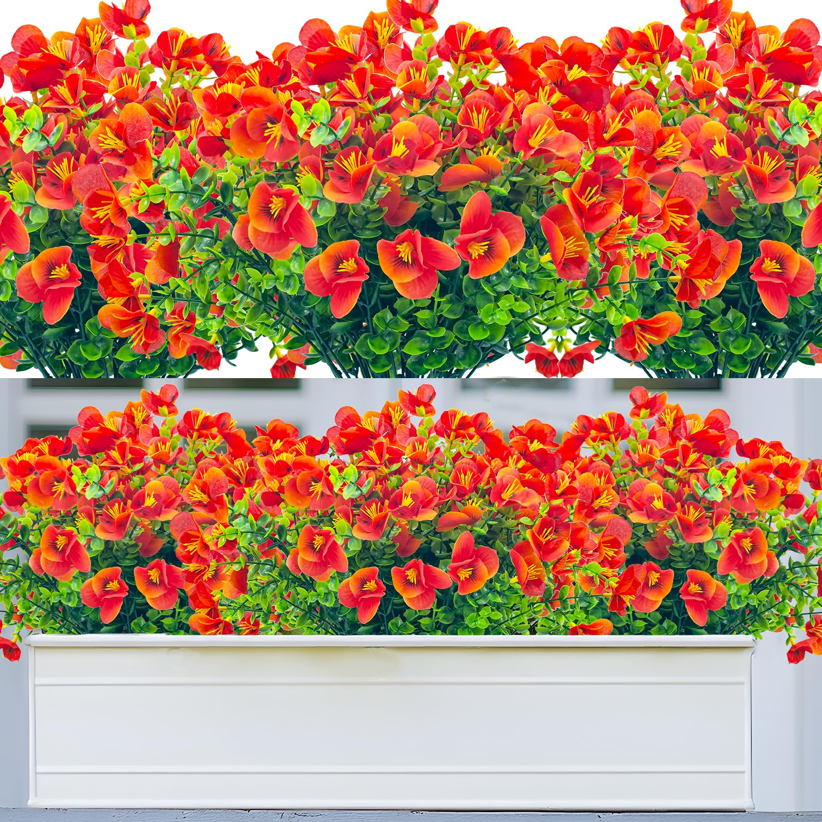 DRT DERUITAI Artificial Flowers for Outdoors Faux Shrubs,8 Bundles UV Resistant Outdoor Fake Plastic Flower Plants for Outside Indoor Home Décor(