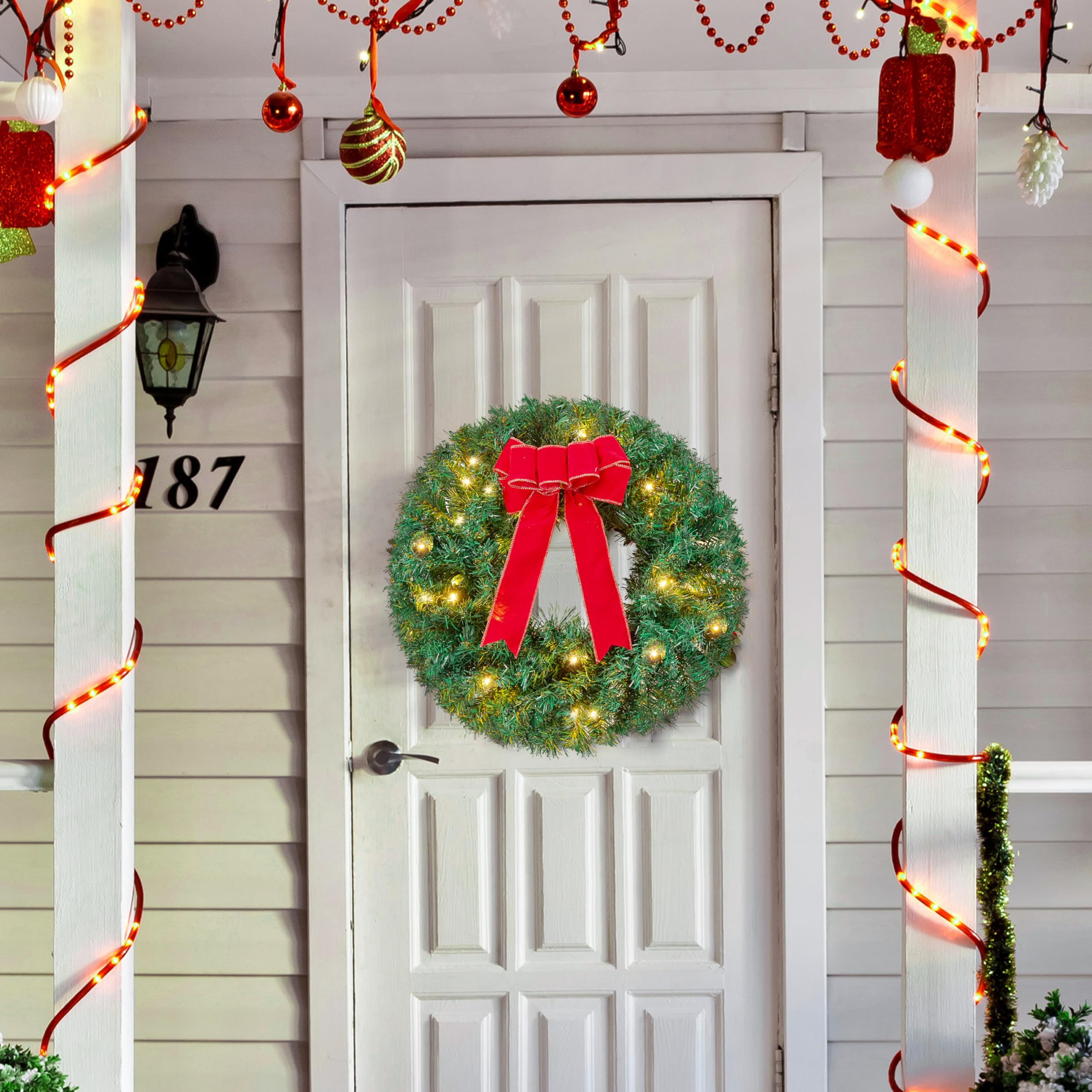 Joiedomi Couronne de Noël de 48,3 cm avec lumières LED, 3 couronnes pour Porte d'entrée, fenêtres, Salon et décorations de Noël