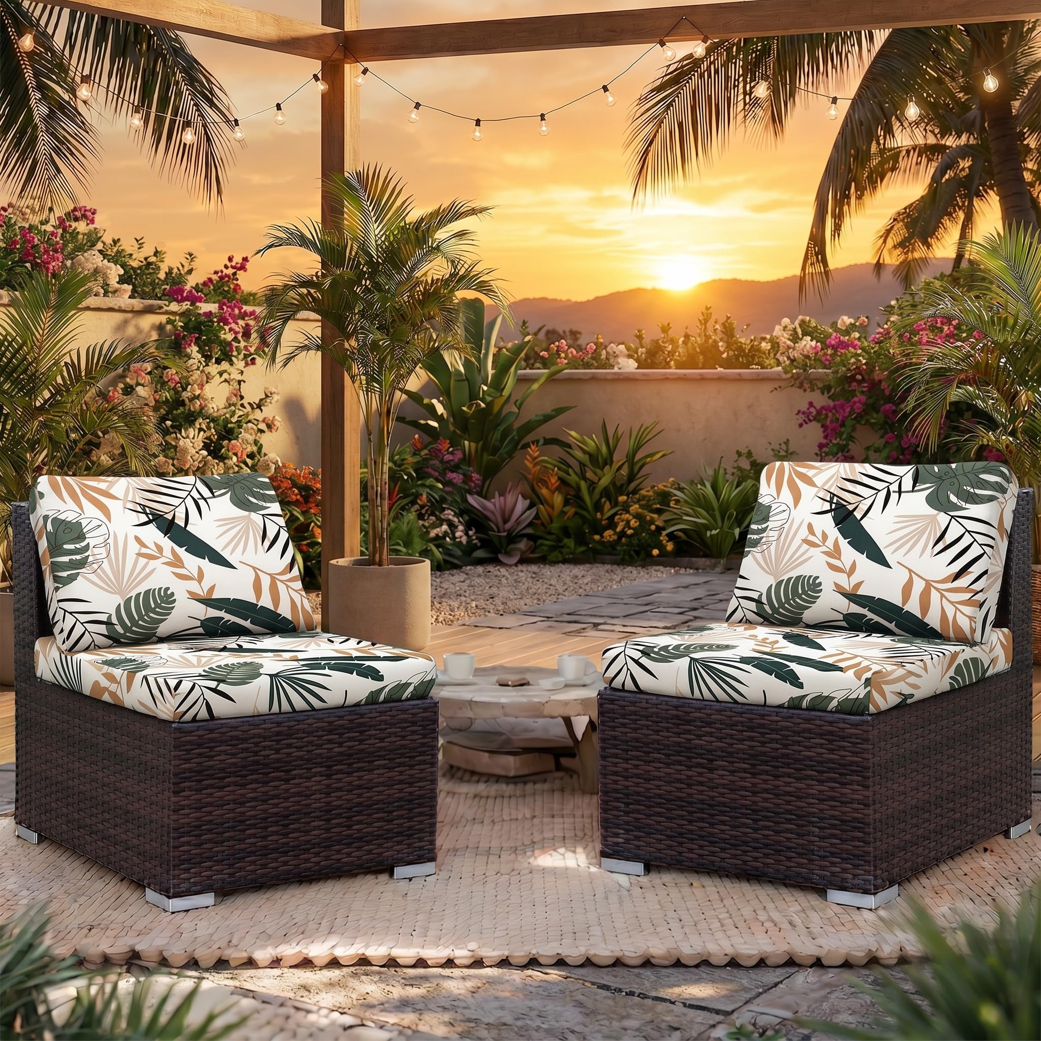 LiveGo Patio Stretch Sofa Cushion Cover Outdoor Cushion Cover Replacement Patio Furniture Cushions Couch Slipcovers Chair Seat Cover Soft Flexibility Protector (2, Coconut Grove) — image 1