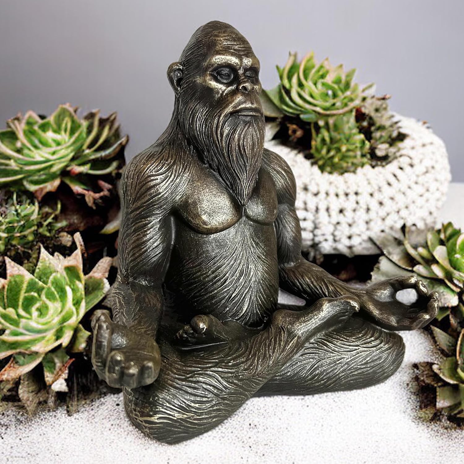 Top Brass 6” Bigfoot Yoga Statue Sasquatch Lotus Pose Meditation Figurine – Yeti Spiritual Inner Peace Zen Decorative Accent for Spa, Home or Office