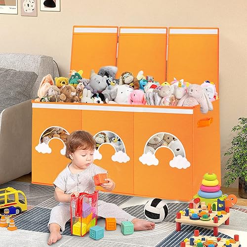 Miniatura 8 de Caja de juguetes extra grande, organizador de almacenamiento de juguetes con ventanas transparentes, caja de almacenamiento plegable para niños,