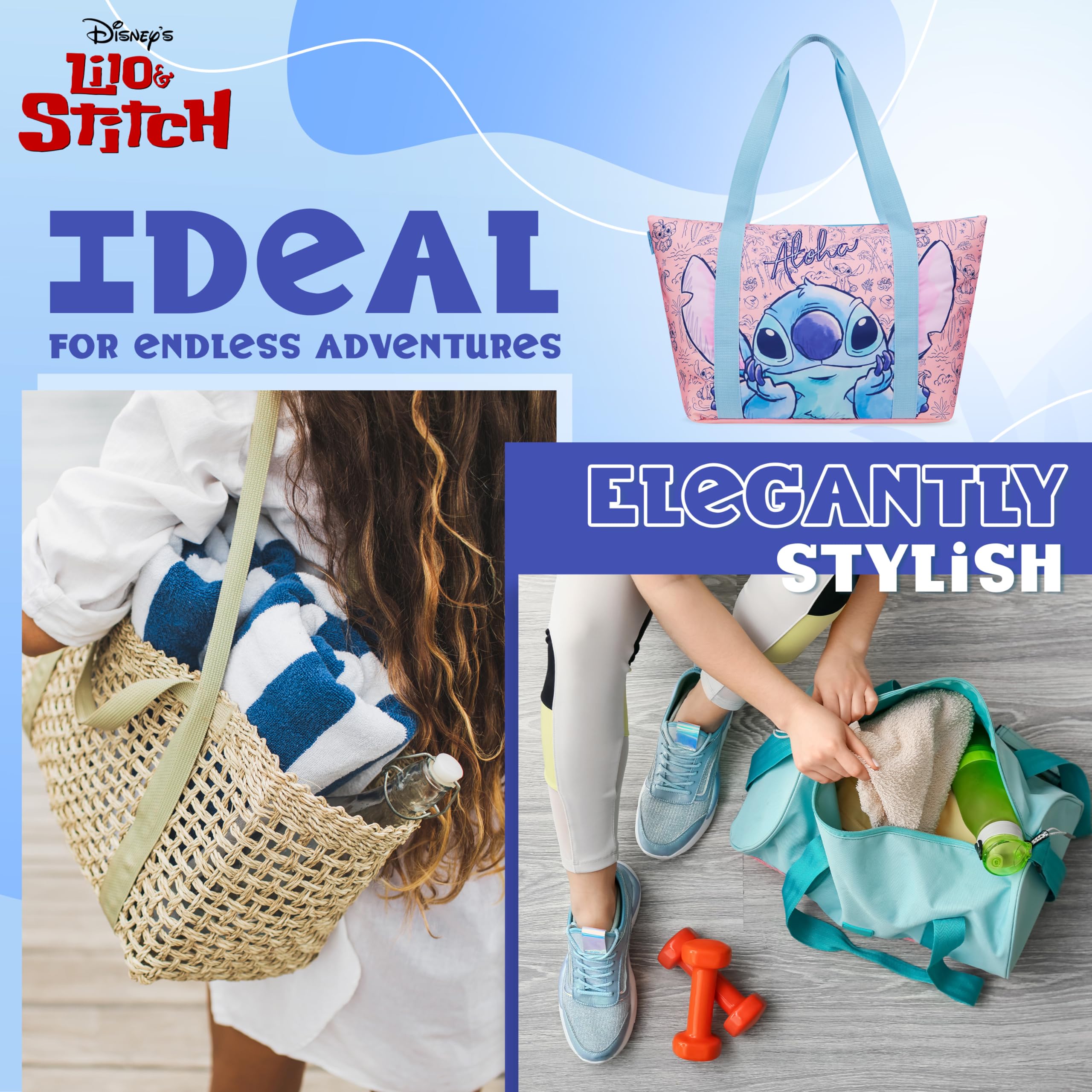 Disney Stitch Womens Tote Bag, Large Zipped Shoulder Bag for Shopping, Work - Stitch Gifts