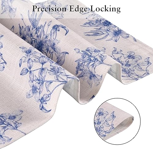 Miniatura 7 de LilyCat Manteles individuales de tela de lino con estampado floral azul, impermeables, duraderos, bohemios, para cocina, rústico, vintage, lavables,