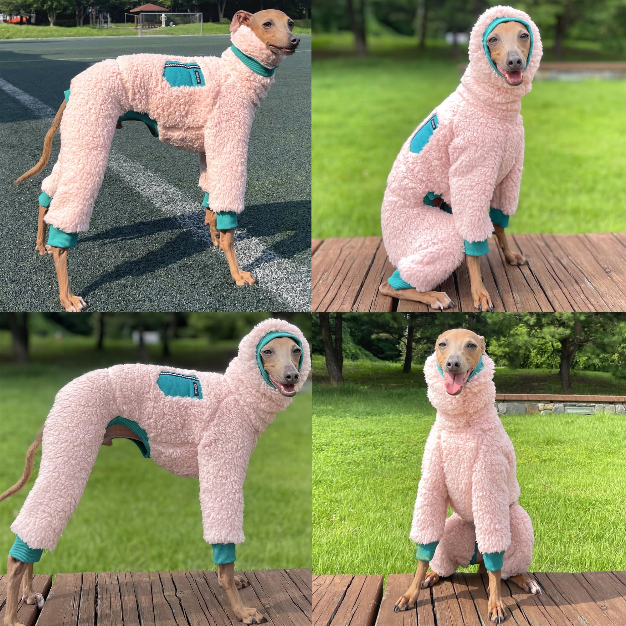 D DOGGY STAR Italian Greyhound Sweater Turtleneck Outfit Warm Fleece Onesie Clothes Whippet for Dog Coat (2XL,Green Pkt) - Image 4