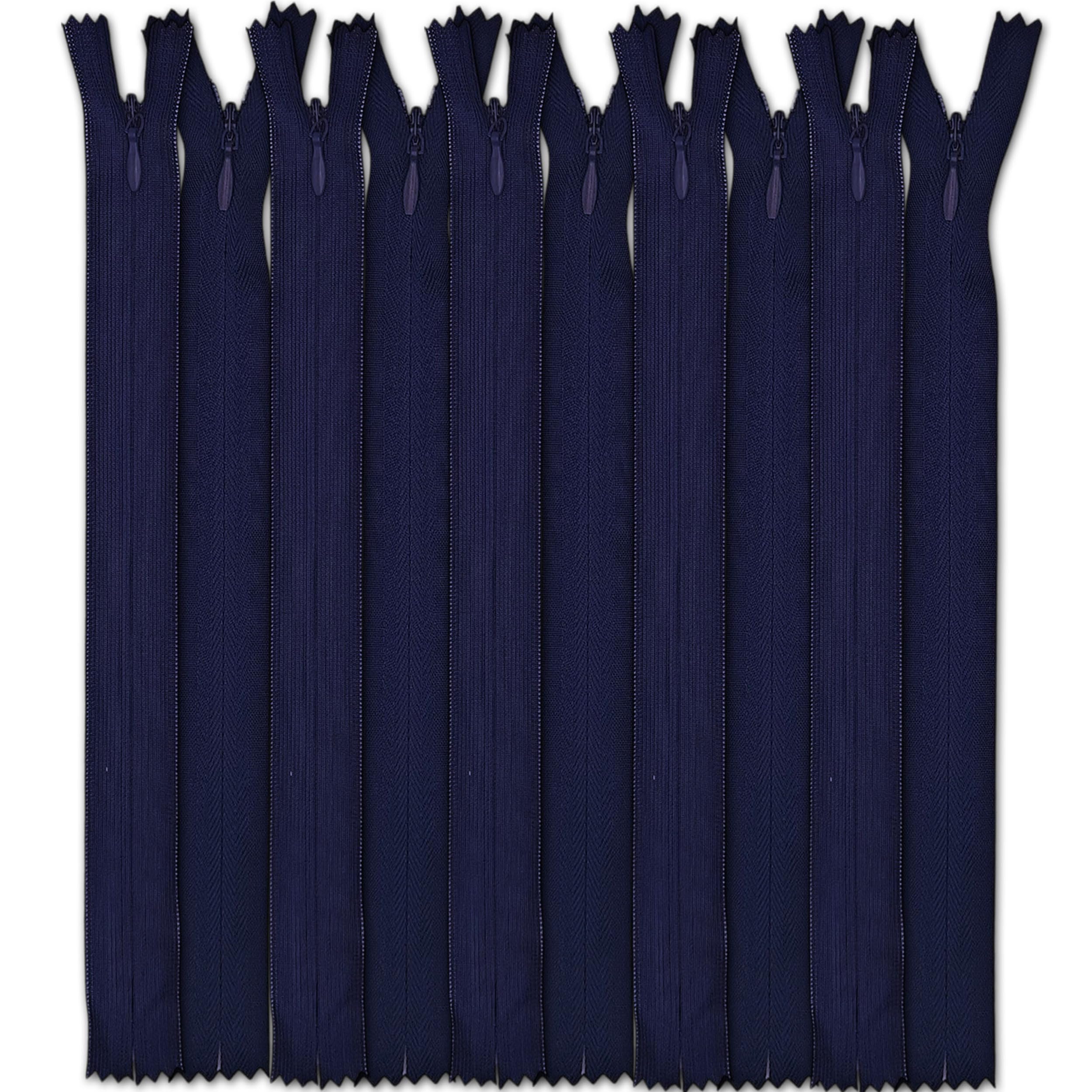 Set of 10 Invisible Zips 26” Navy Blue | Closed-End Coil Zip 65cm Long with Single Slider Size #3 | Hidden Nylon Zip for Skirts, Dresses, Trousers DIY Repair, Tailoring | Replacement Zipper — image 1