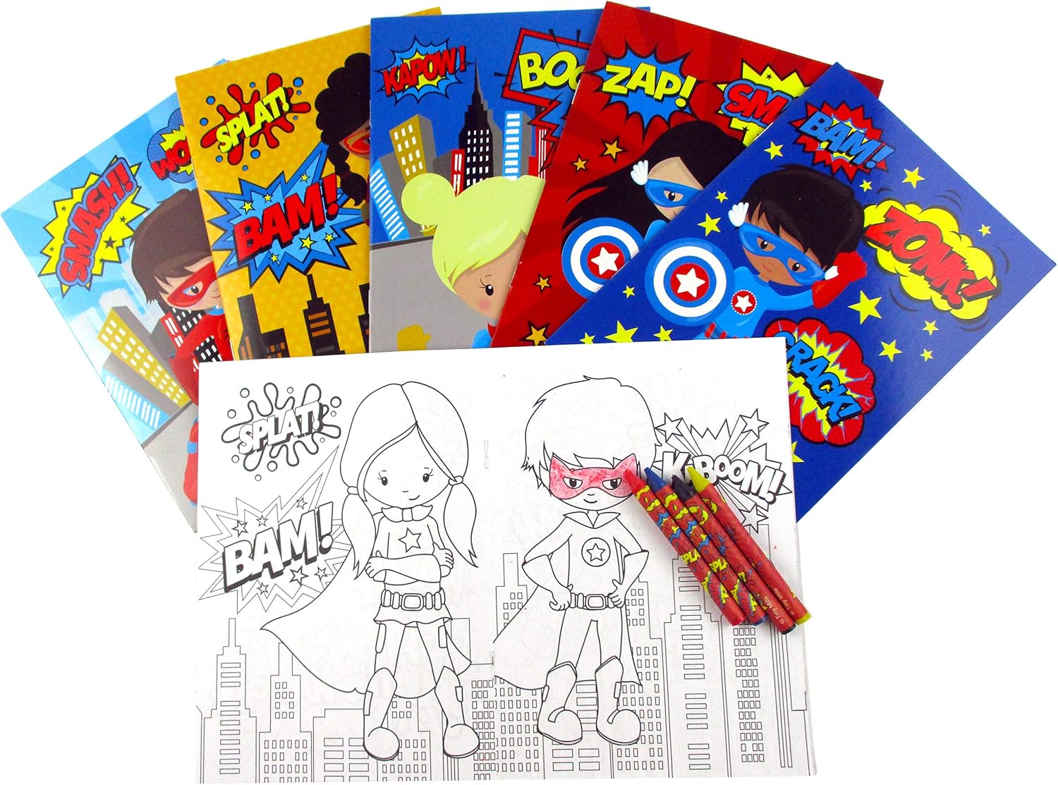 TINYMILLS Superhero Coloring Books for Kids – 12 Coloring Books with 48 Crayons, Superhero Party Favors, Classroom Rewards, Favor Bag Fillers, Superhero Birthday Party Supplies image 2