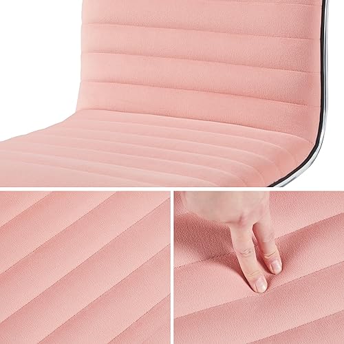 Miniatura 6 de Yaheetech 2 sillas de terciopelo con respaldo bajo, silla de escritorio giratoria sin brazos, silla de trabajo acanalada con soporte lumbar, ruedas