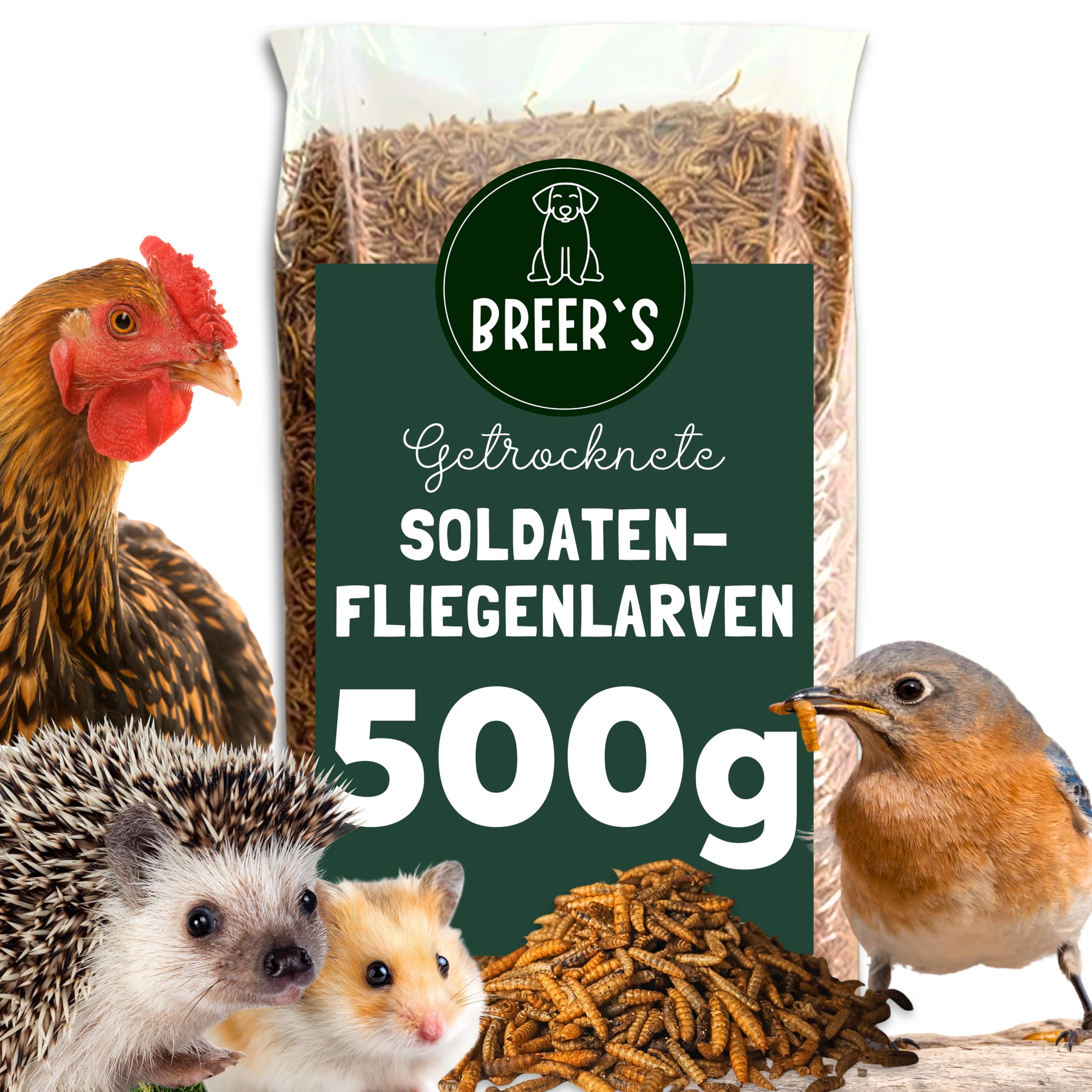 BREERs Soldatenfliegenlarven getrocknet 500 Gramm Futter Wildvogelfutter ganzjährig Insektensnack Igelfutter Hamster