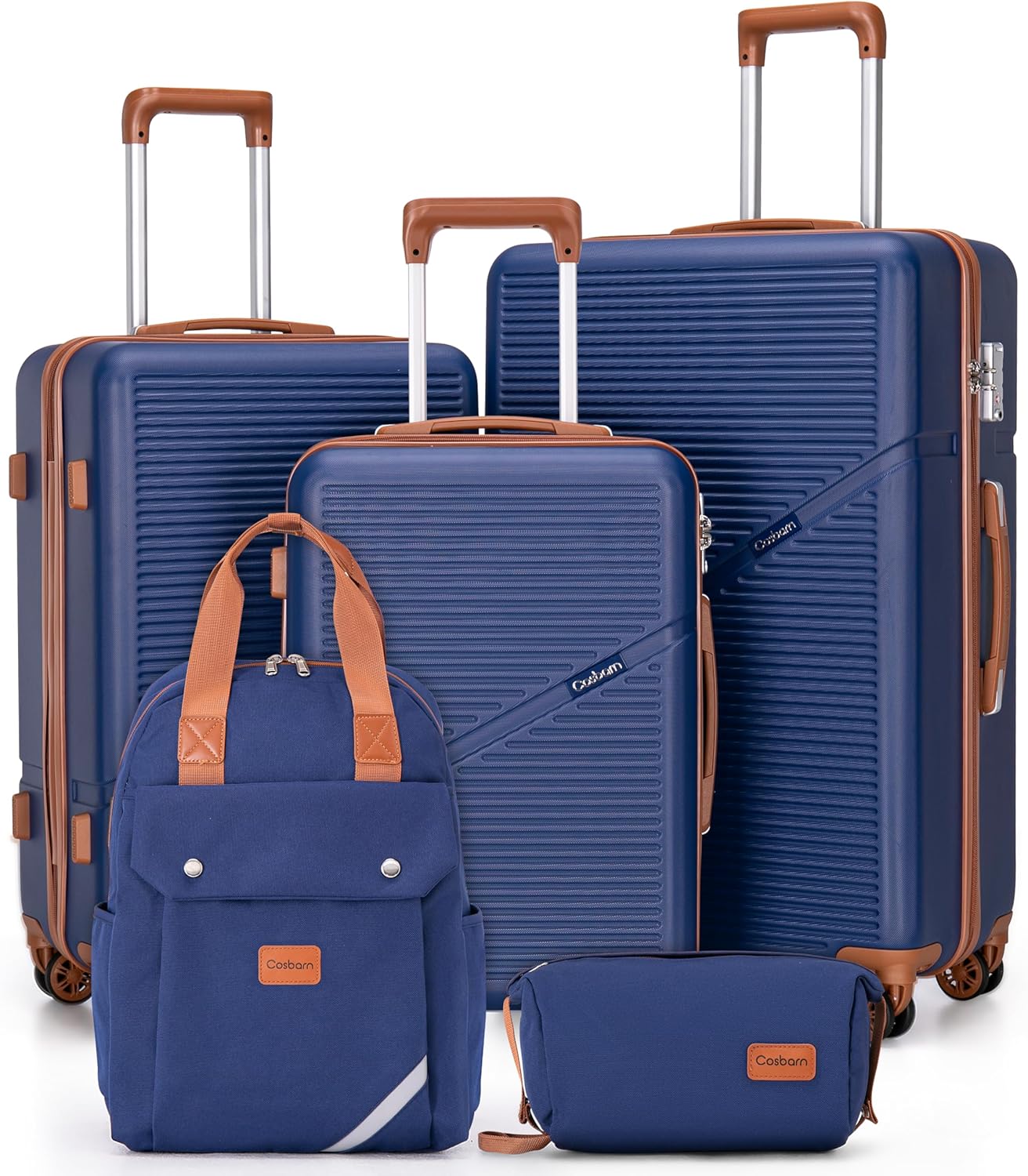 Luggage Sets 5 Piece Suitcases with Wheels, Suitcase Set ABS Hard Case Luggage with TSA Lock Spinner Wheels Durable Travel Luggage(DarkBlue, 5-Piece Set(20"/24"/28")) DarkBlue 5 Piece Sets (20/24/28/BP/TB)
