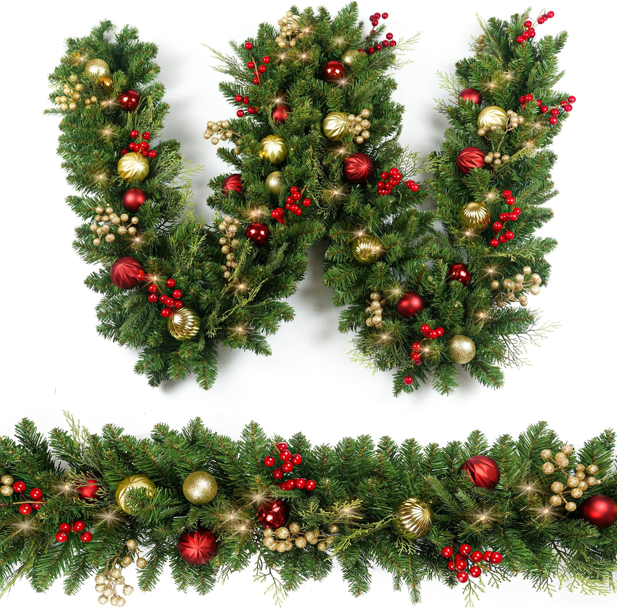AMERZEST 9Ft Prelit Christmas Garland 50 Lights, Plug in