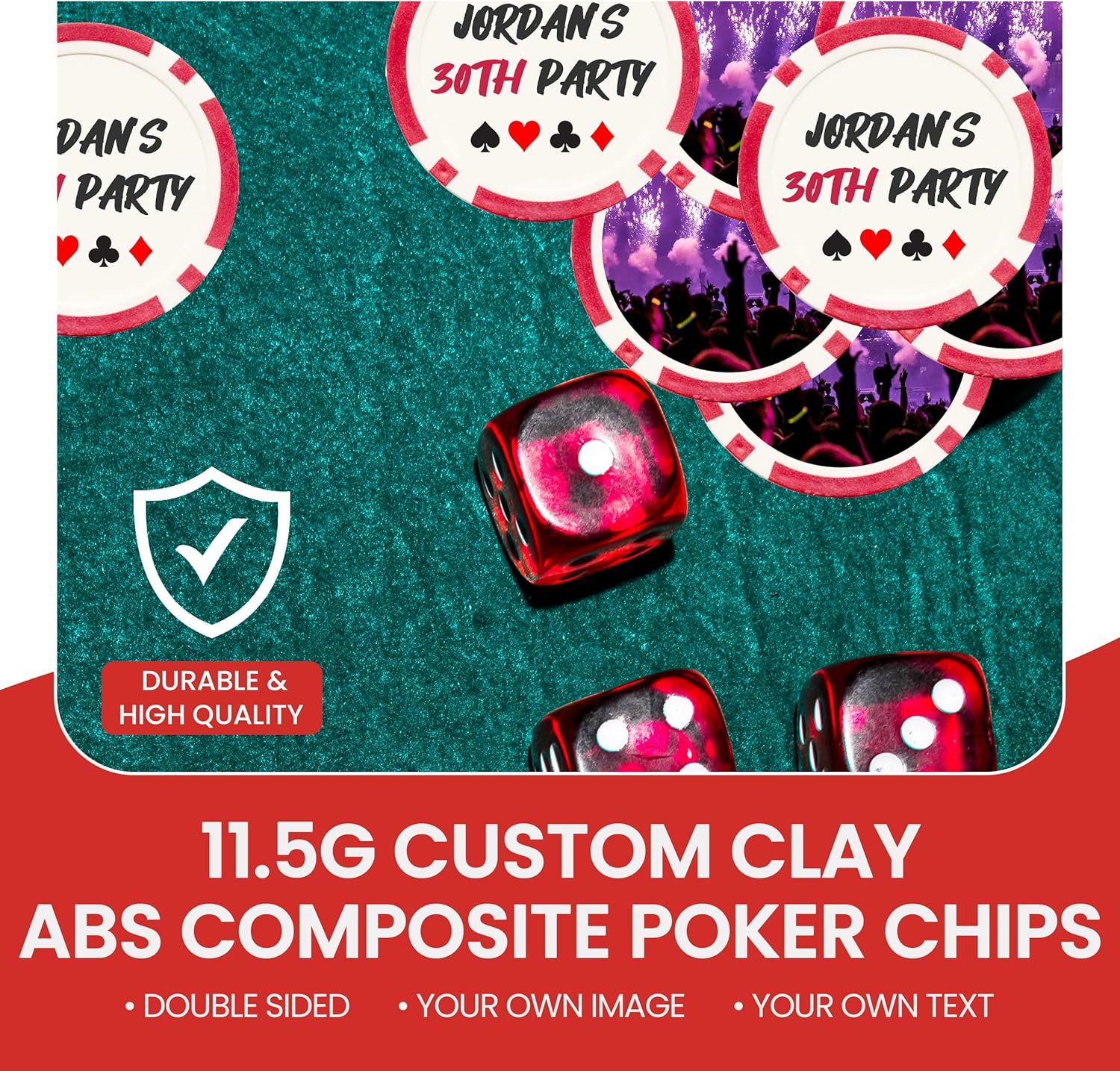 IT'S A SKIN 25 Pieces Custom Poker Chips Set - 11.5g Clay Poker Chips for Cardboard Activities, Late Night Games, Texas Holdem, Monte Carlo, Casino Chips, Card Club - Composite Board Games
