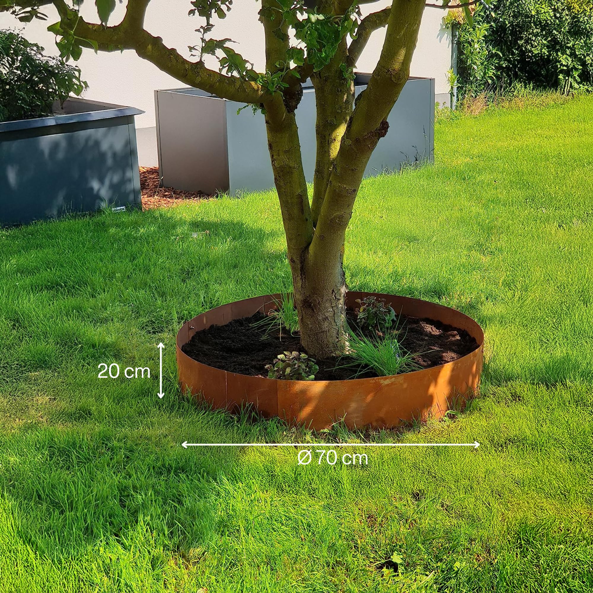 UNIGARDIA Corten Steel Tree Ring diameter 70 cm, Metal Lawn Edging 20 cm High, Easy to Install, Pre-Rusted Garden Edge Border - Image 3
