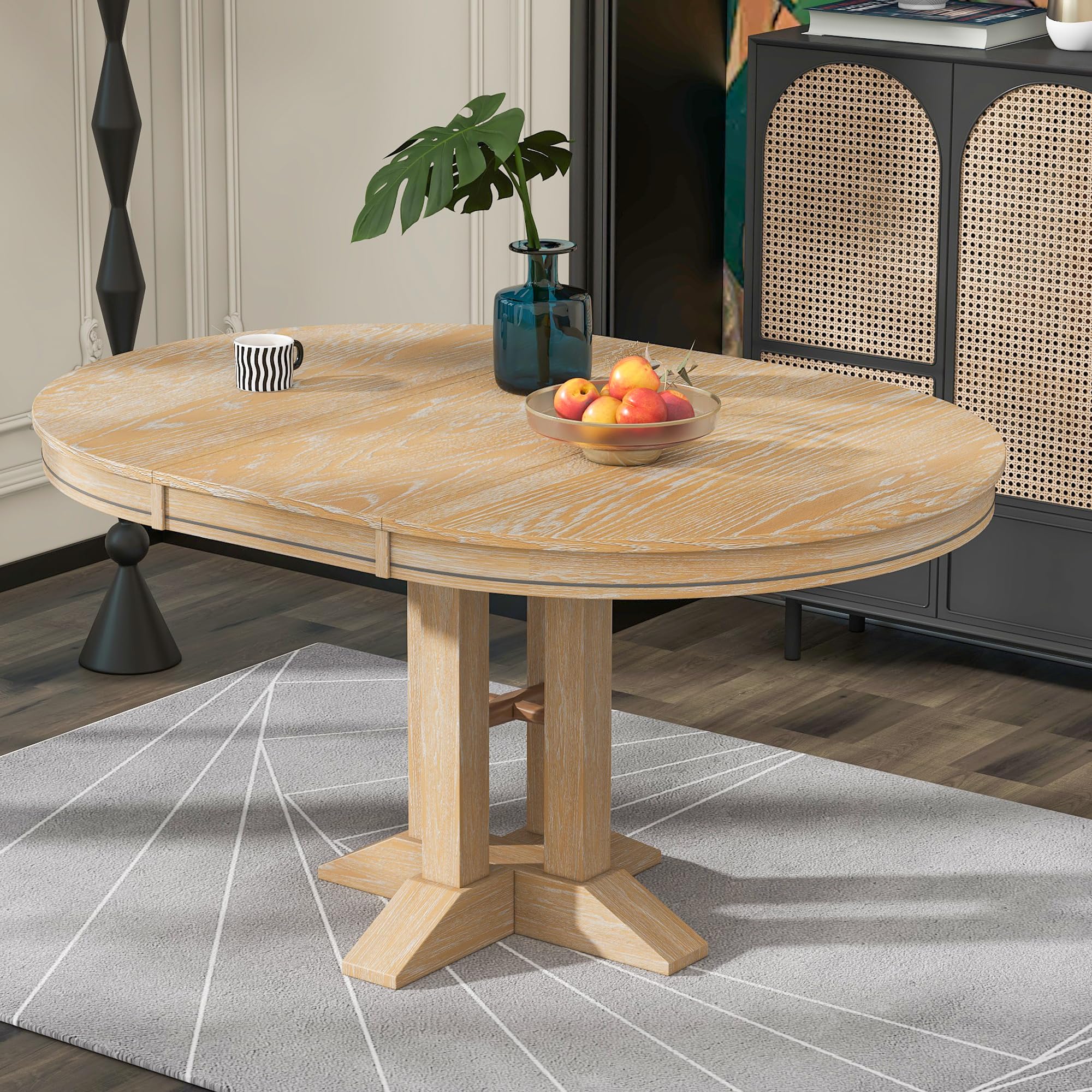 Merax Round Wood Dining Table, Farmhouse Round Extendable