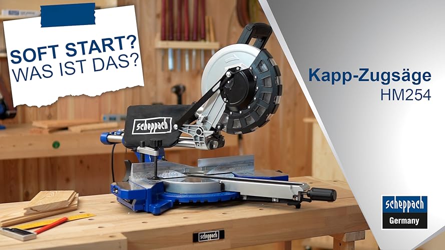 Bild 6 - Scheppach HM254 Kappzugsäge mit Softstart & Laser - 2000W Leistung |Ø 255mm Sägeblatt | Schnittbreite/höhe: 340mm x 90mm | inkl. 2. Sägeblatt (HM254)