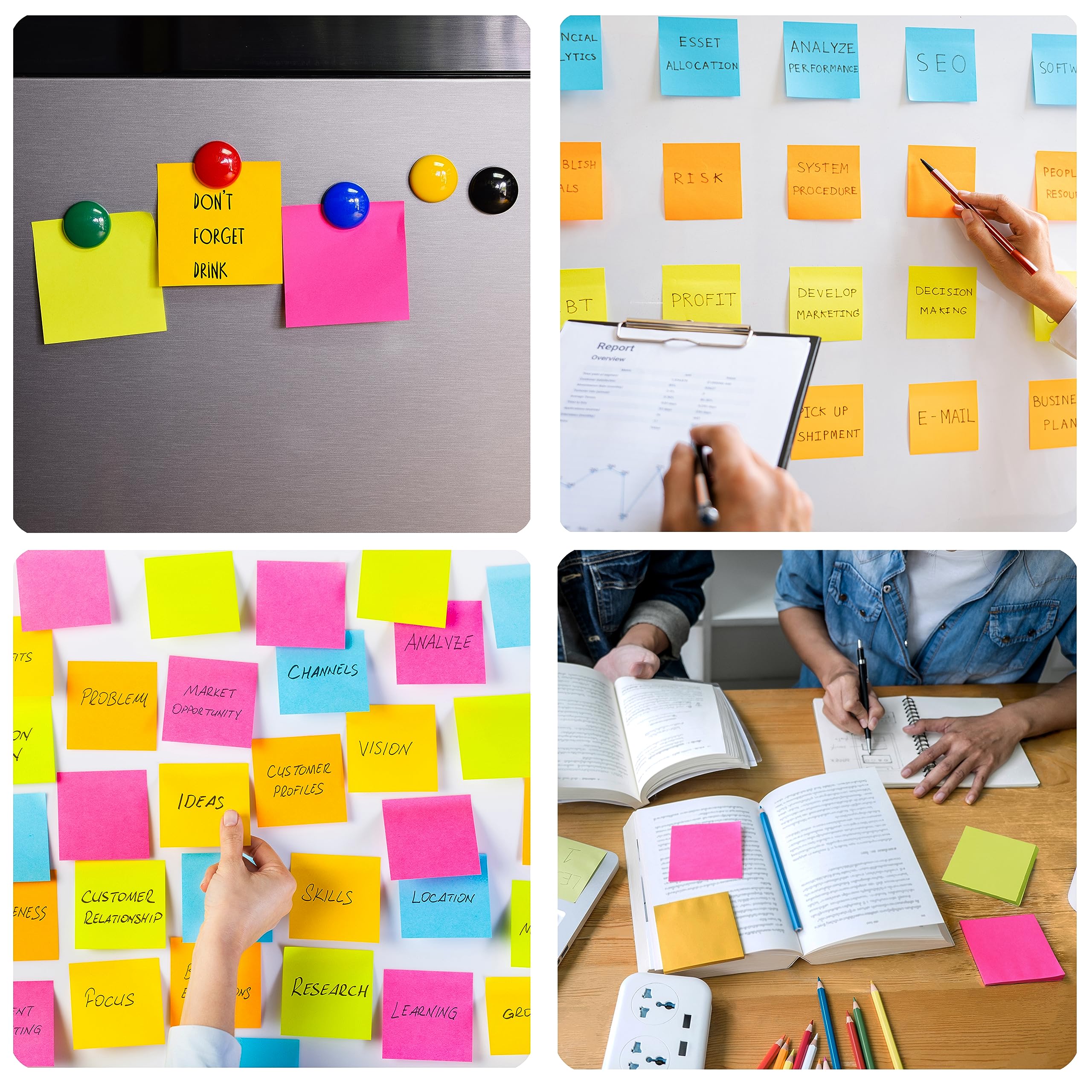 Woswel - Foglietti autoadesivi in blocco, 7,6 x 7,6 cm, 60 blocchetti, 85 fogli/blocchetto, 6 foglietti adesivi dai colori vivaci, adesivi riposizionabili per casa, ufficio, scuola