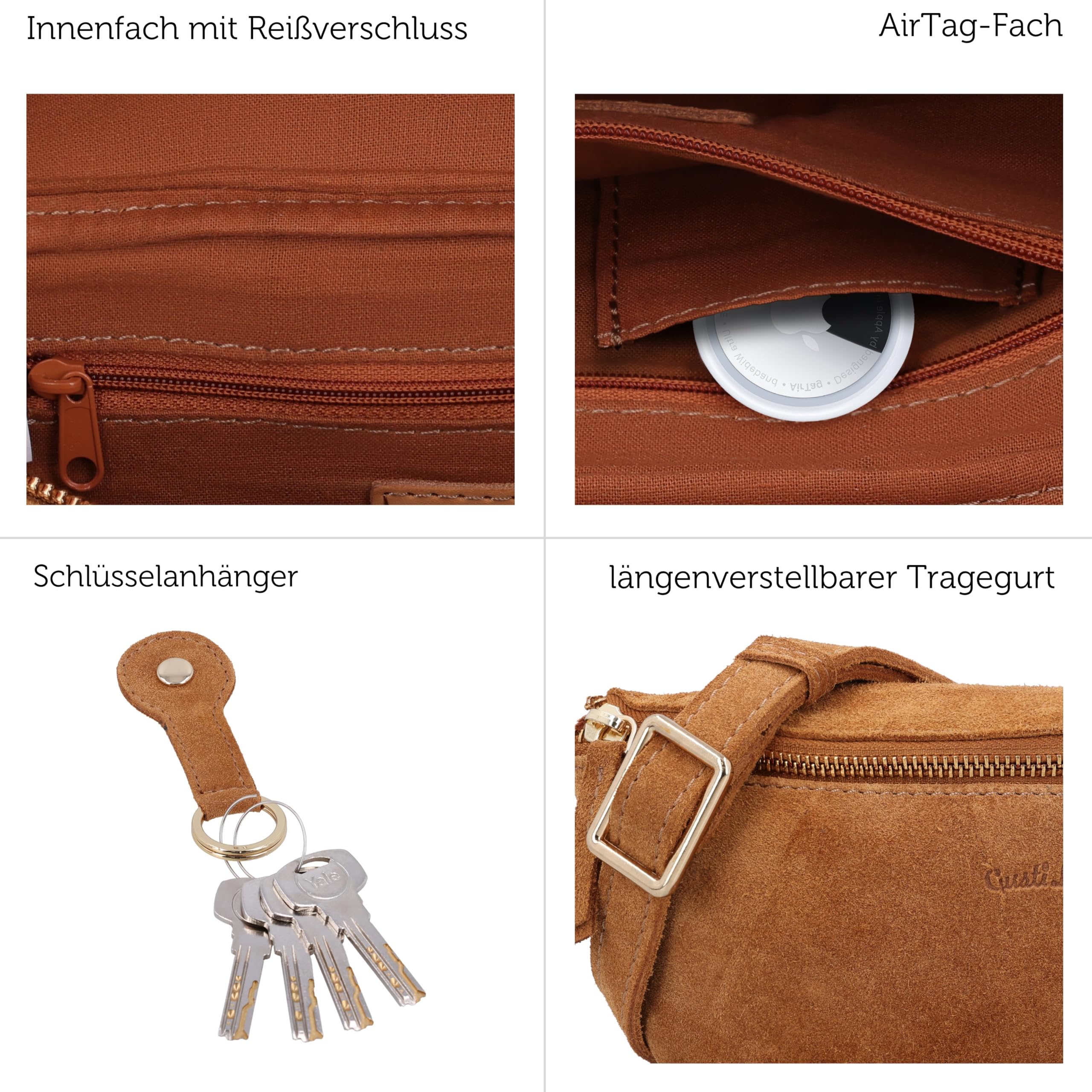 Gusti Leder Bauchtasche Rosamonde - Bauchtasche mit AirTag-Fach und verstellbarem Tragegurt