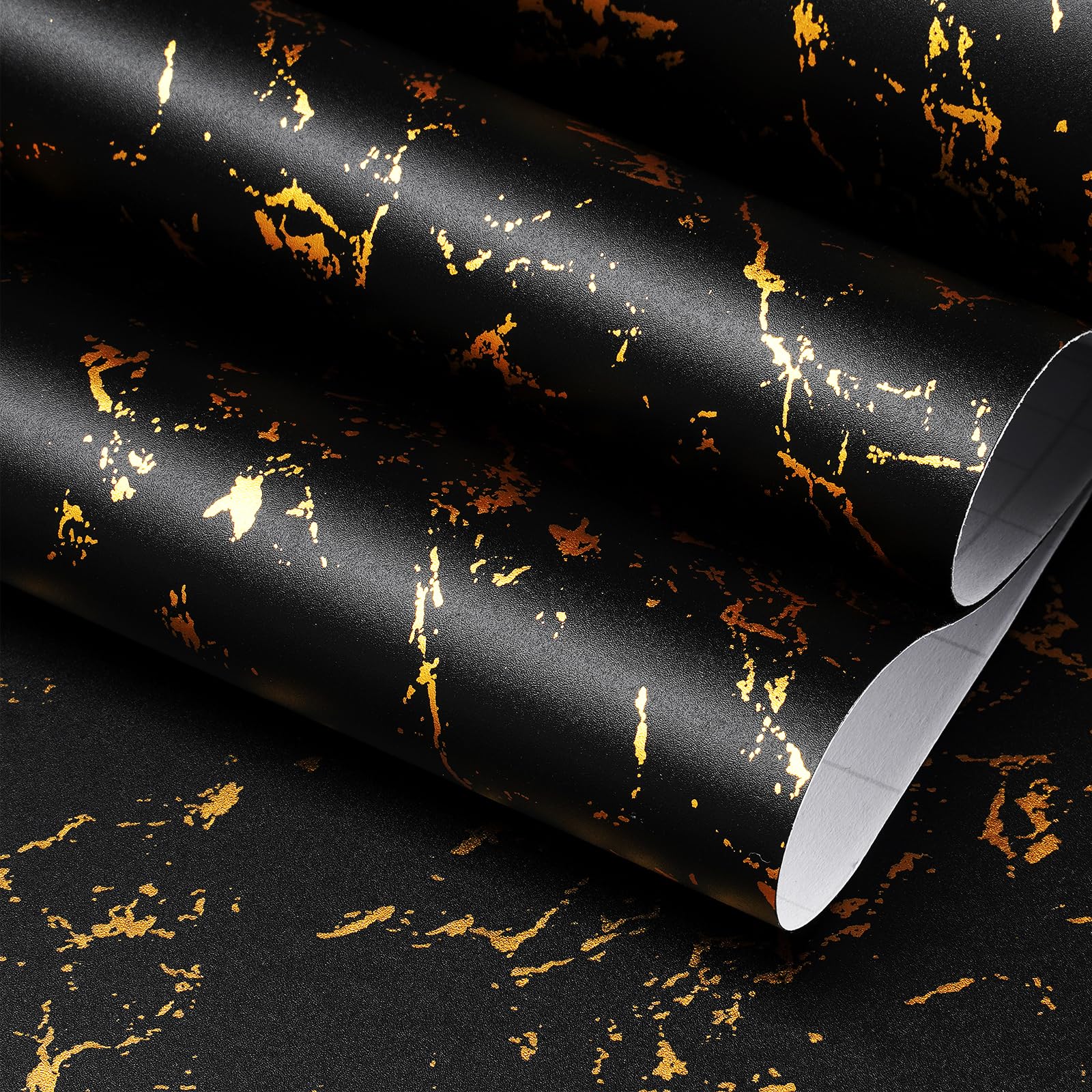FunStick 24"x200" Modern Black and Gold Wallpaper Peel and Stick Wallpaper Removable Black Marble Contact Paper for Countertops Cabinets Waterproof