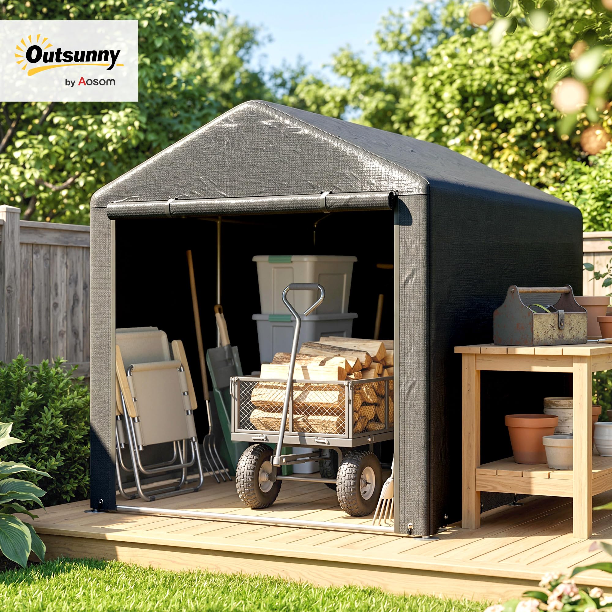 Outsunny Tenda Garage Esterno Anti UV Zip 160x218x172 cm Grigio Scuro