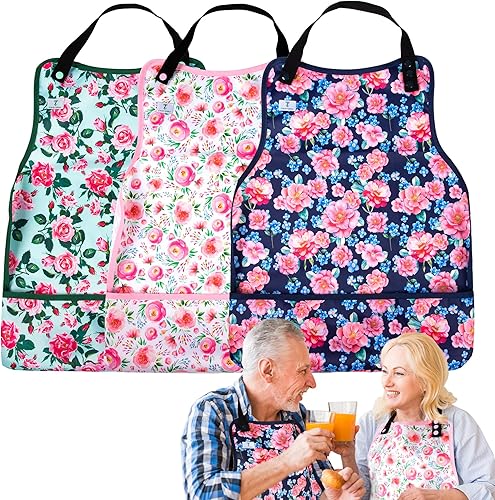 Miniatura 9 de Paquete de 3 baberos para adultos con atrapador de migas, baberos para comer, protectores de ropa para adultos, impermeables, lavables, babero de