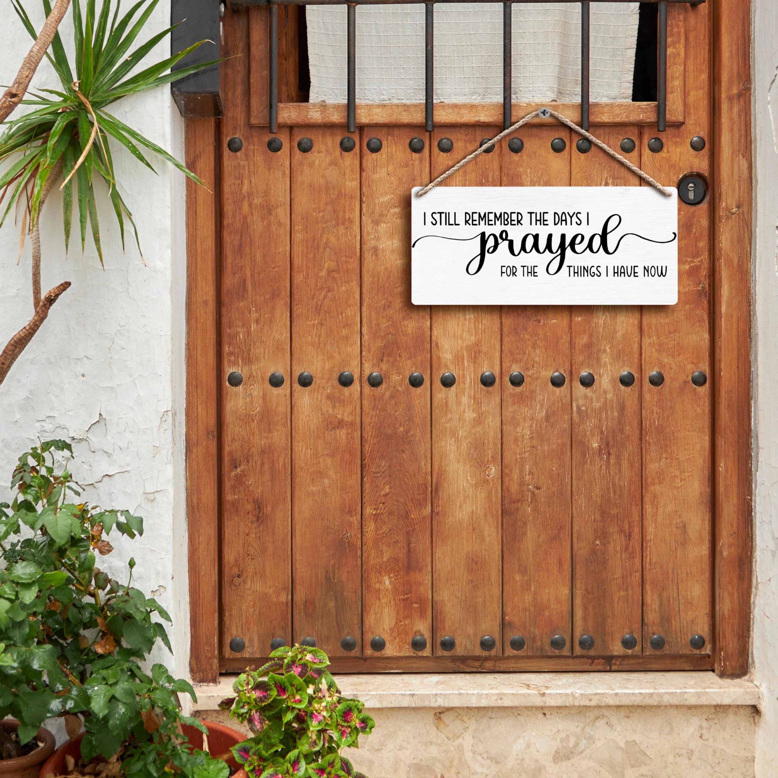 FUGWN Letreros de madera cristianos colgantes de 12 x 6 pulgadas, con texto en inglés "I Still Remember the Days I Prayed", versículo bíblico, escritura religiosa, decoración de pared, placa de madera