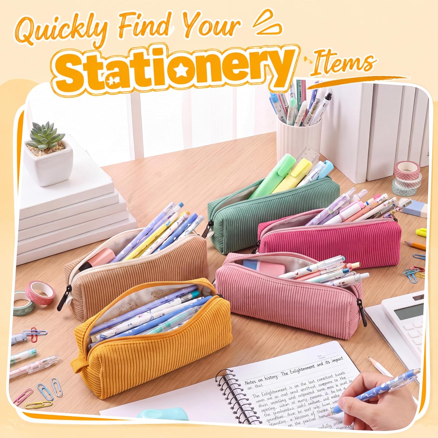 12 Pack Corduroy Pencil Case Bulk Soft Small Pencil Pouch with Zipper Simple Stationery Bags for Youths, Organize College, Office, Travel Goodies, Can Also Store Cosmetics, Mix Color