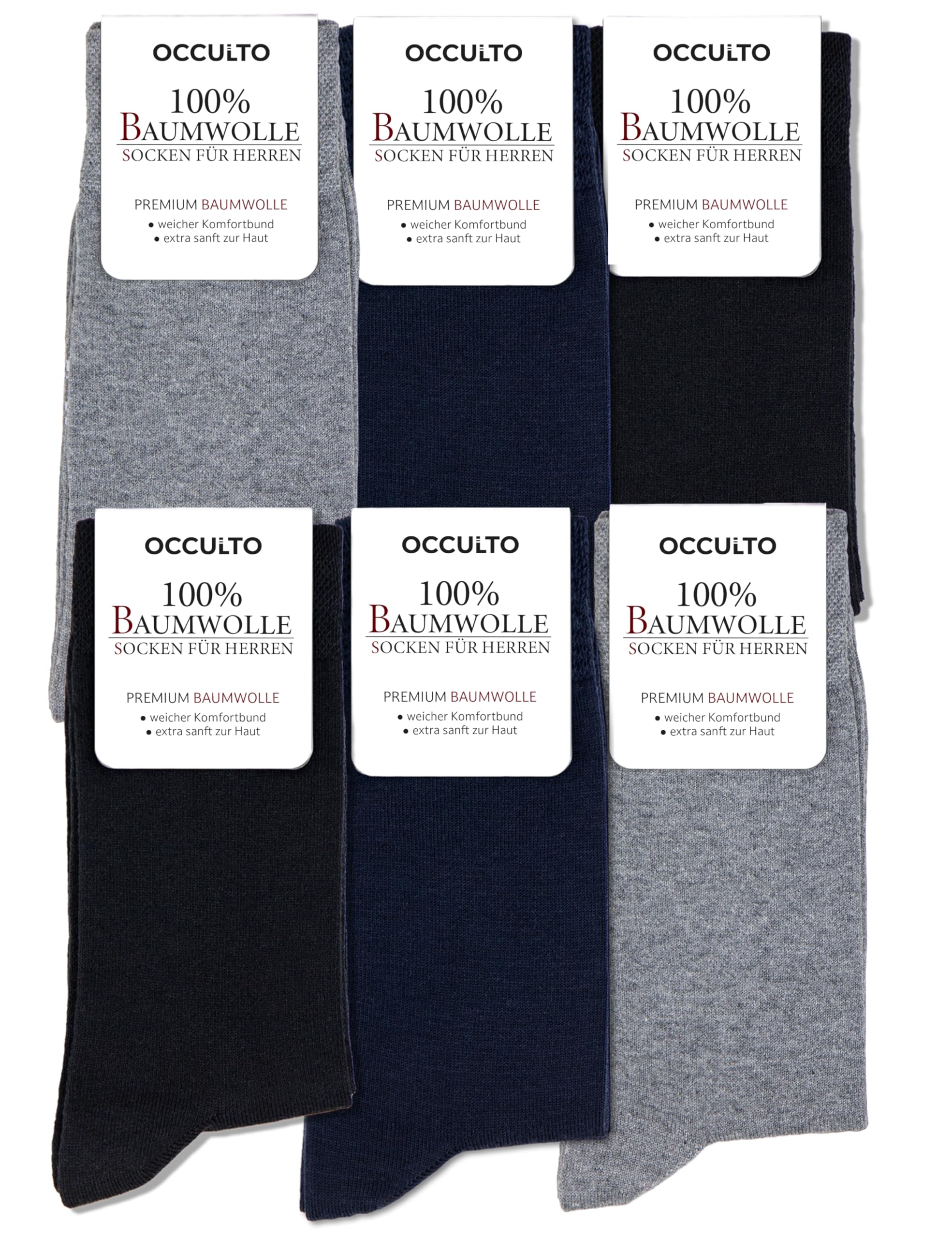 Occulto Herren 100% Baumwolle Socken 6er Pack (Modell: Roland) Blau Mix 43-46