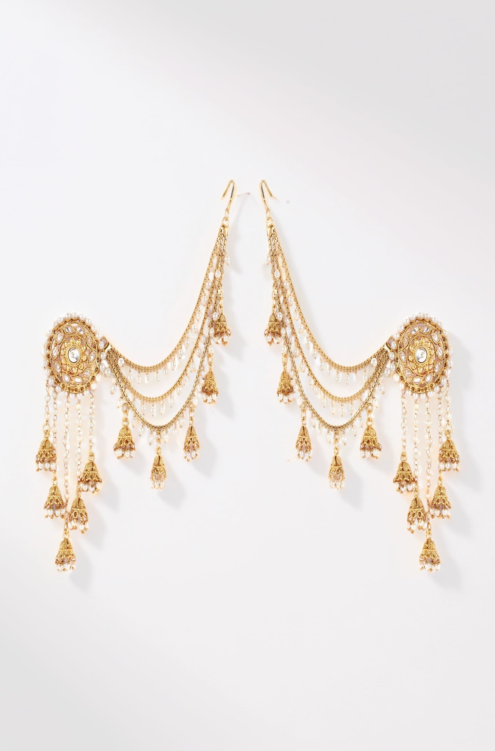 Shining Diva Fashion Latest Stylish Fancy Gold Plated Bahubali Traditional Jhumka Jhumki Ear Chain Earring for Women & Girls (9611er)