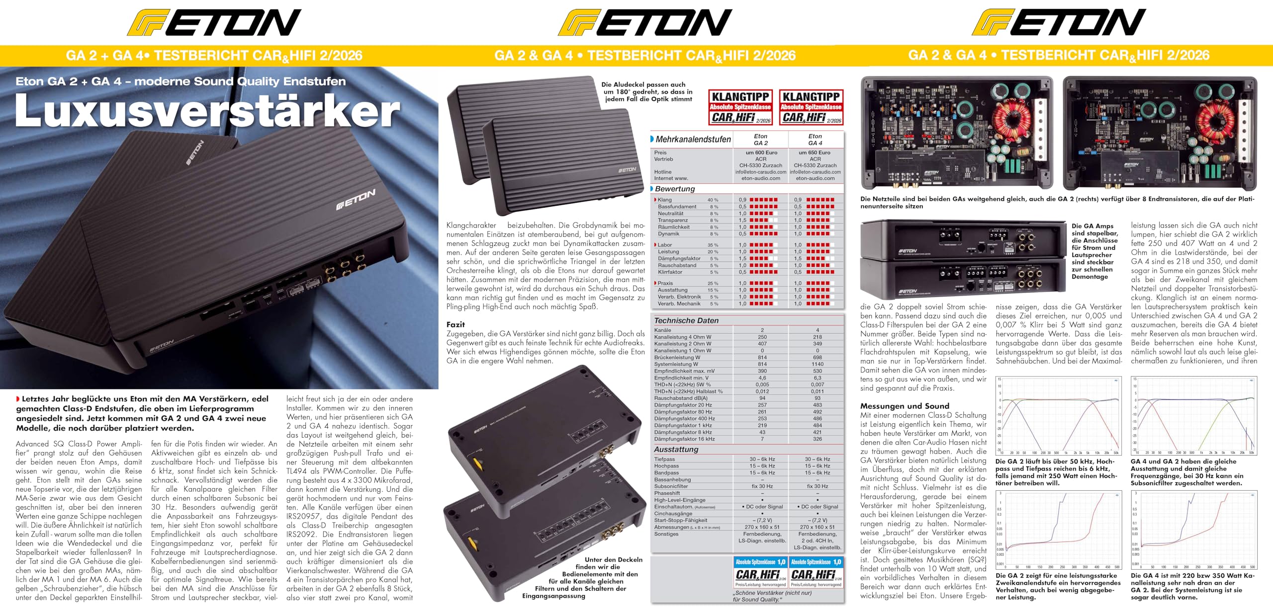ETON GA 4 – High-End 4-Kanal Verstärker, leistungsstarke digitale Endstufe für Autos und Reisemobile, Power Class-D Amp mit 4 x 220 Watt RMS
