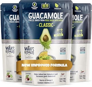 WAKS & SNACKS Guacamole Classic | 100% Hass Avocados | 2 oz Ea. | 3-Pack | Just add water for fresh guac, perfect for chips, tacos, camping and on-the-go snacking
