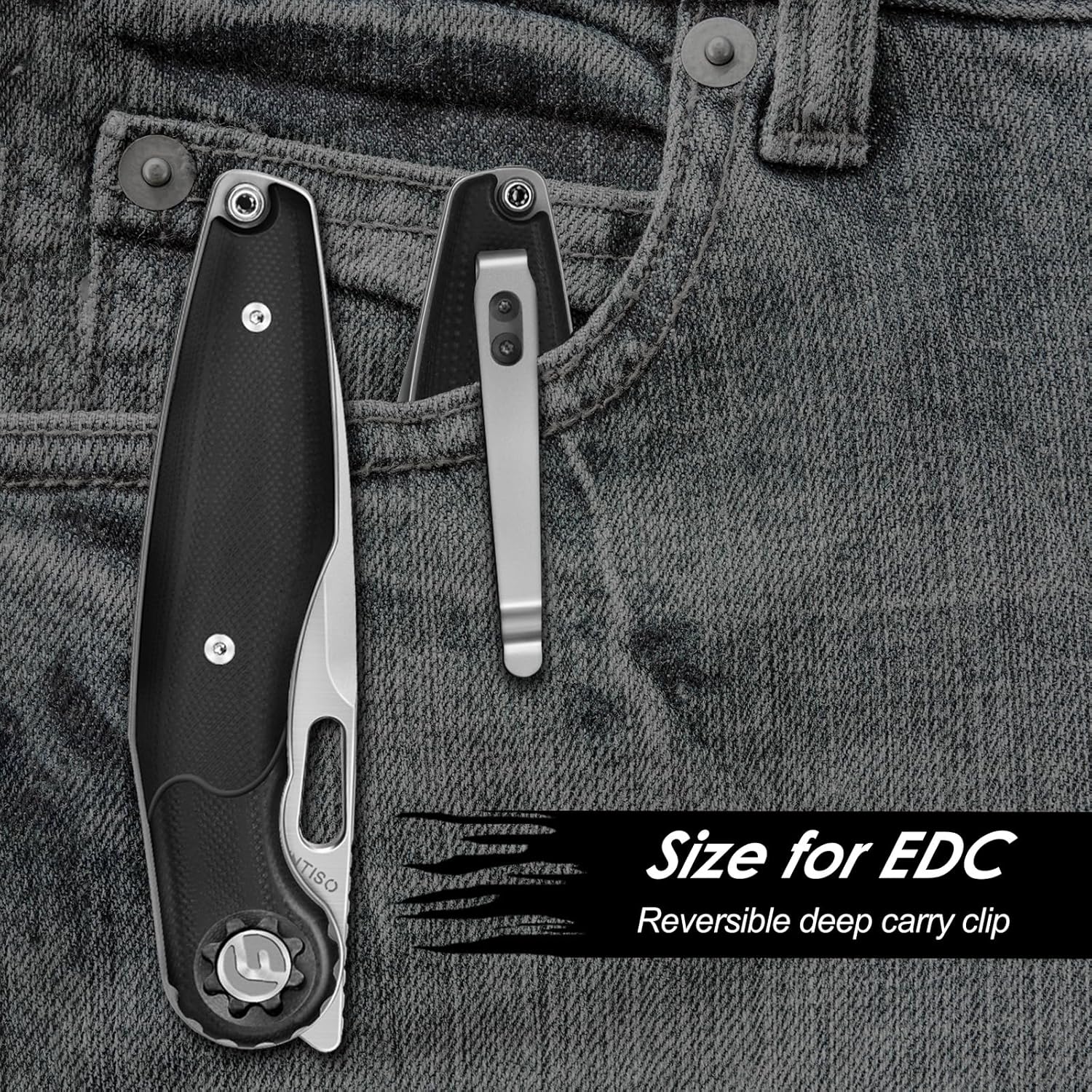 FINTISO Pocket Knife 3" Folding Knife 9Cr18MoV Blade, G10 Handle Design with Pocket Clip for Men Women, Small EDC Knife for Camping, Hunting, Hiking, Survival and Outdoor Activities, ROOK Series