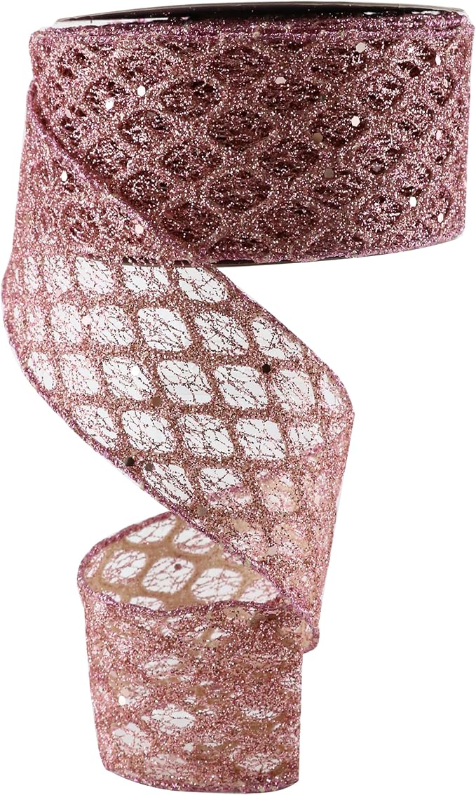 MAYREEL Rose Gold Wired Ribbon 2.5 Inch x 10 Yards Glitter