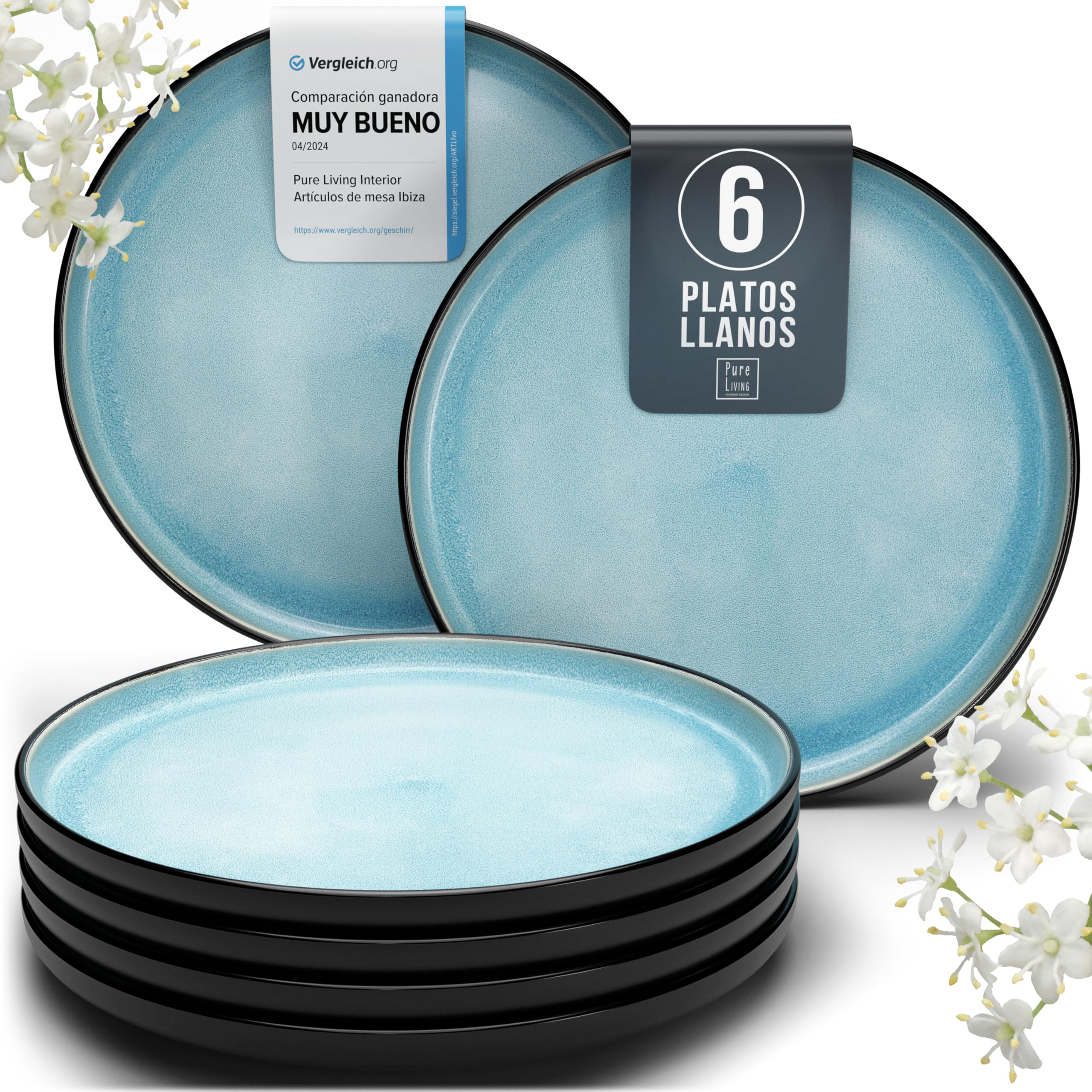 Juego de 6 platos hondos Ibiza – gres premium, resistente a los arañazos, apto para lavavajillas, microondas – Elegante juego de platos hondos – Platos de pasta hondos grandes – Pure Living vajilla — view 20