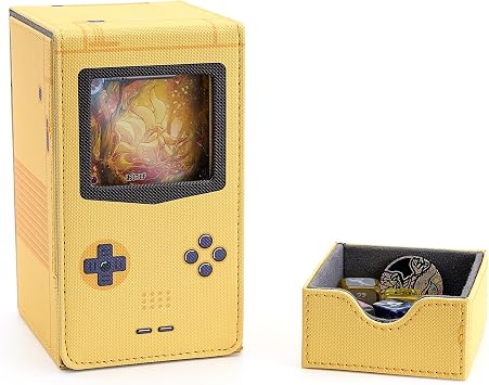 Venssu Retro Gaming Console MTG Commander Deck Box with Dice Tray Yellow | Holds 120 Single/100 Double-Sleeved Cards, Fit MTG/PTCG/OPTCG Cards, Strong Magnet, PU Leather, With 2 Dividers & 1 Dice Tray