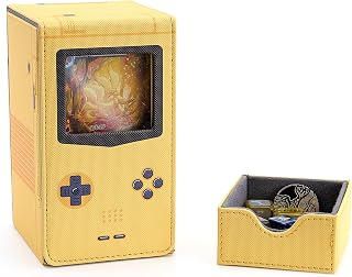 Venssu Retro Gaming Console MTG Deck Box with Dice Tray, Card Deck Case with Commander Display, PU Leather Card Storage Box Fit 120 Single Sleeved Cards, Compatible with TCG/PTCG (Yellow)