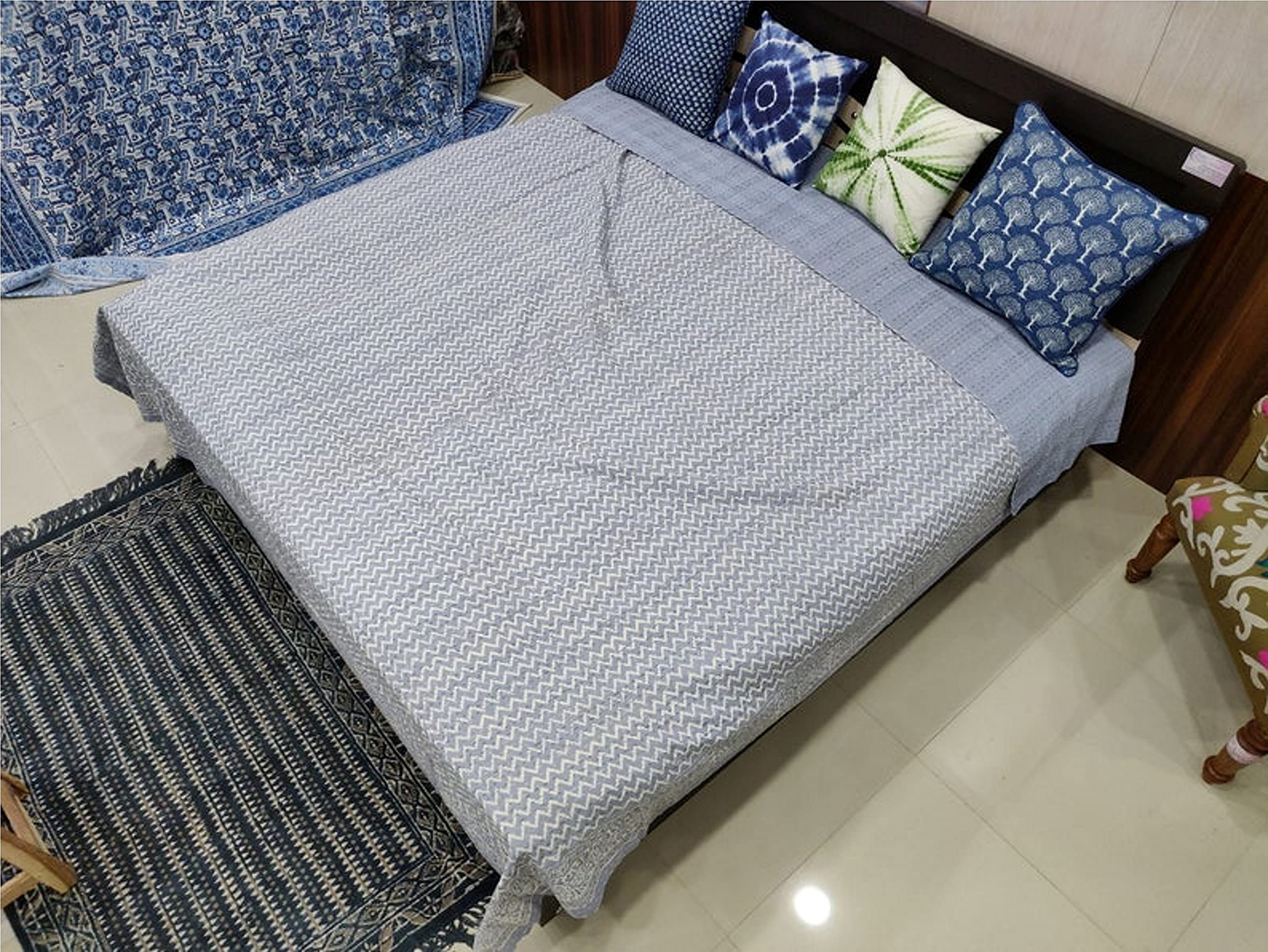 Couvre-lit en coton imprimé Jaipuri Razai grand lit ZicZac