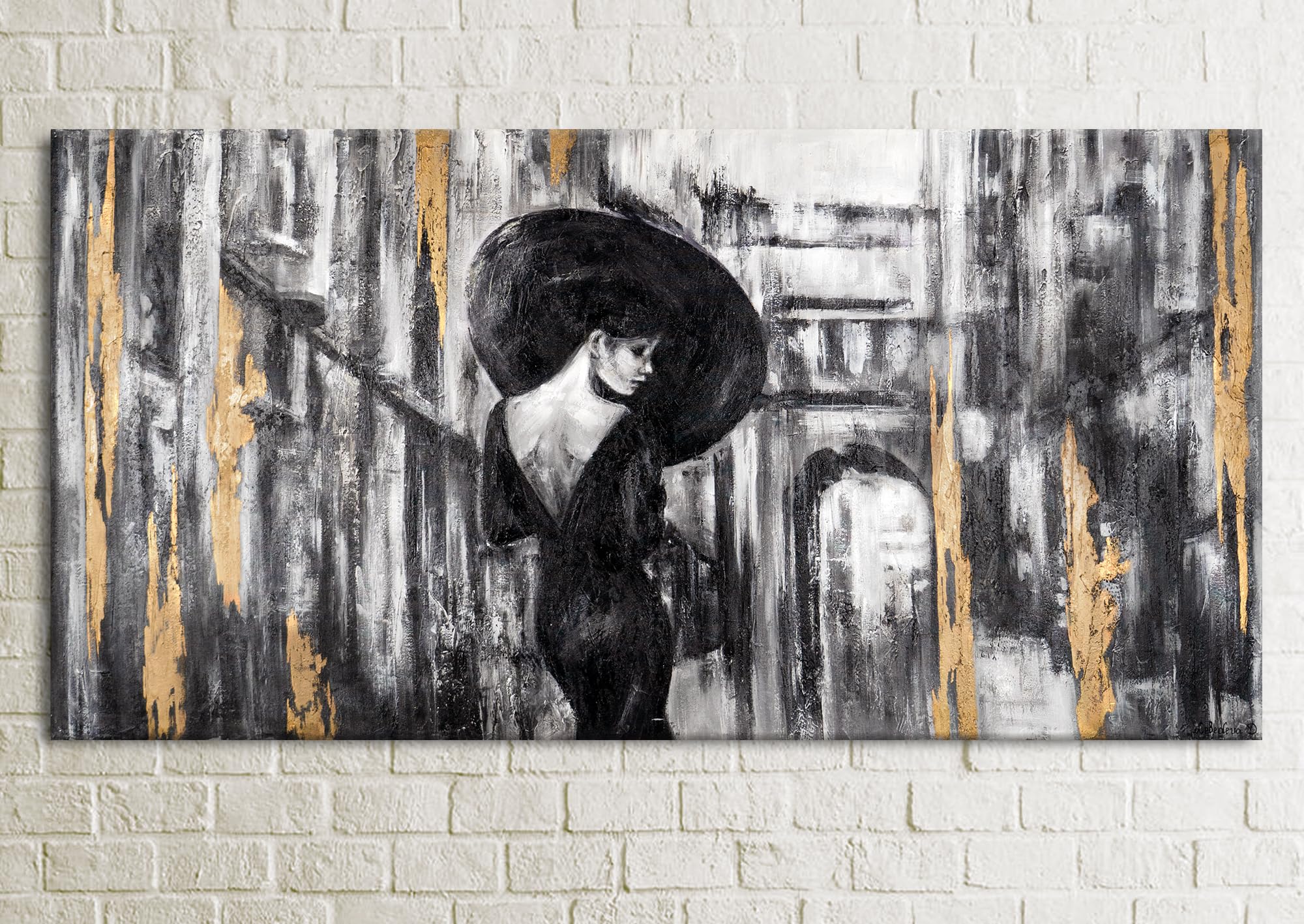 YS-Art Abstrakt Stil Acryl Gemälde auf Leinwand Filmstreifen handgemalt Wandbilder Wohnzimmer modern Wohndekor Bilder Nostalgie echte Kunstwerke gerahmt 120x60 cm