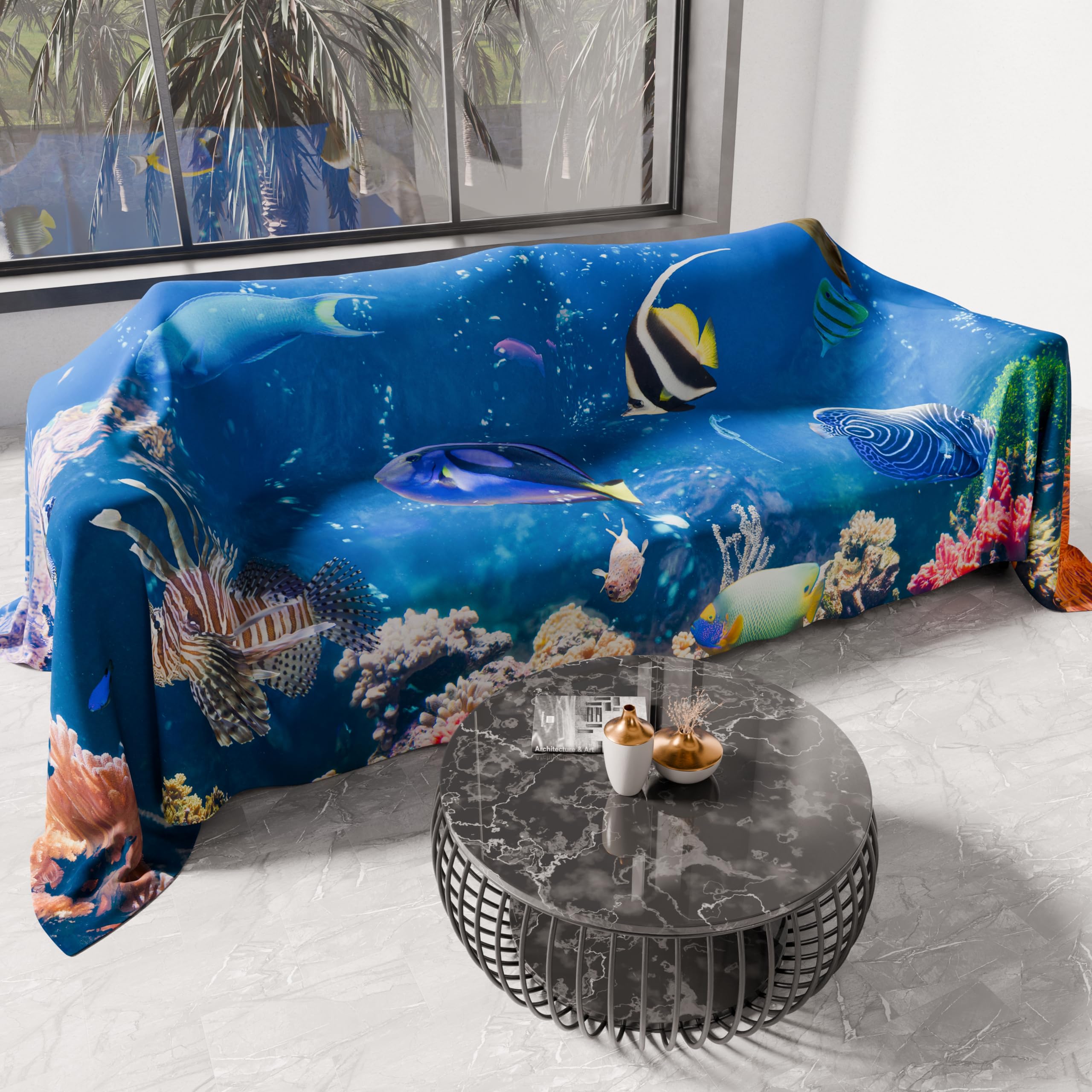 PETTI Artigiani Italiani - Single Bedspread Spring Summer, Light Single Blanket, Bed Linen Bedspread, Aquarium 100% Made in Italy