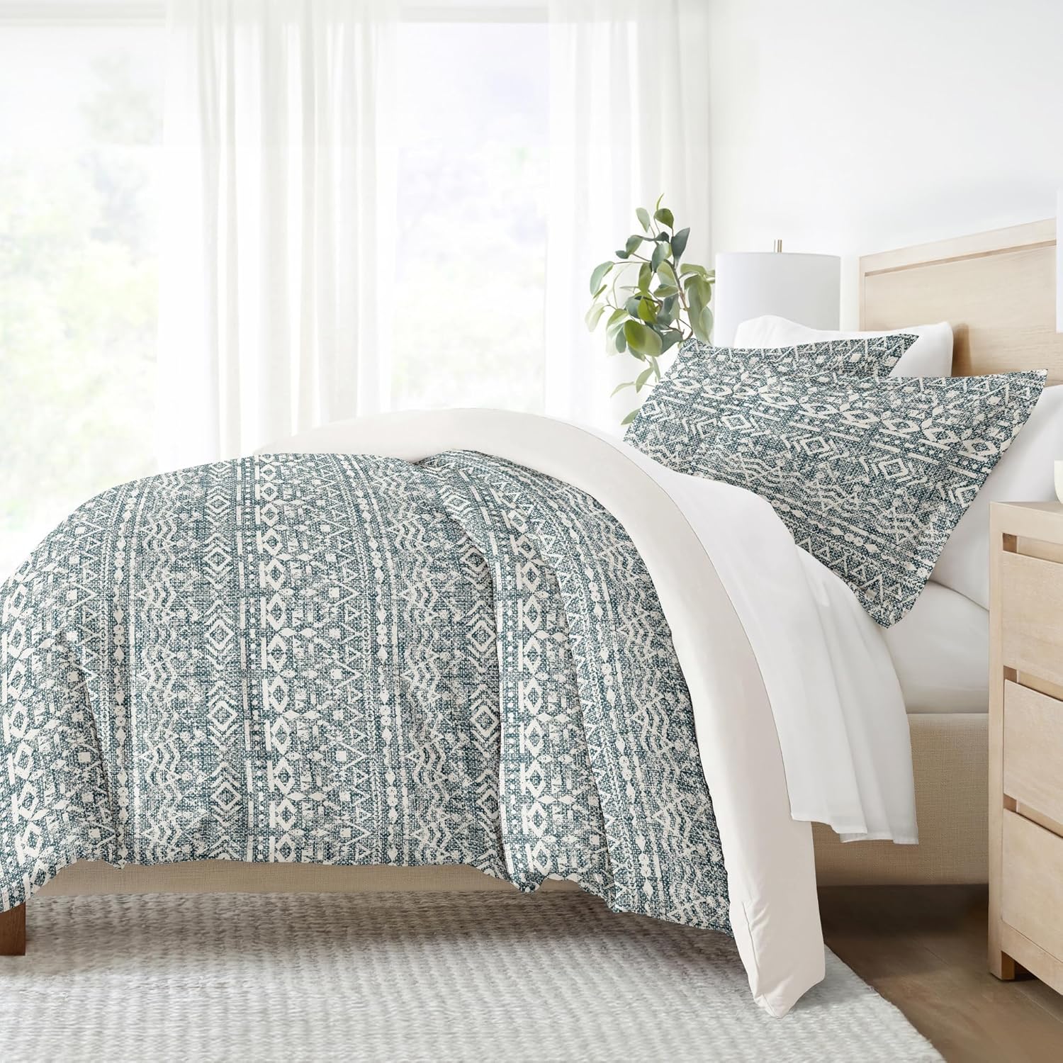 Linen Market Juego de funda de edredón reversible de 3 piezas, ultra suave, moderno, diseño rústico, tamaño individualindividual, extra largo, azul