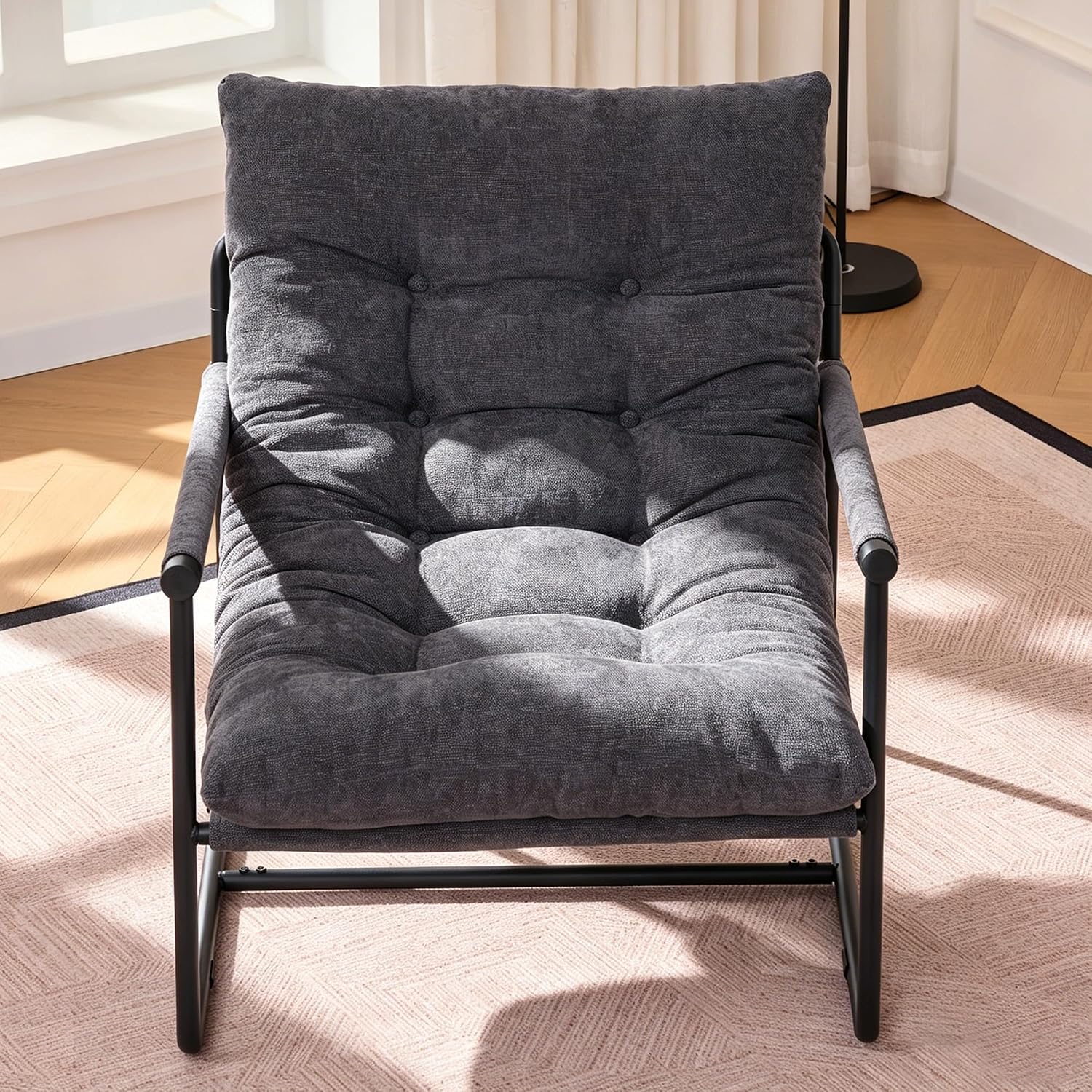Accent Chair, Comfy Living Room Chair with Soft Cushion, Upholstered Armchair with Metal Frame for Bedroom Balcony Reading Room (Gray,Set of 1)