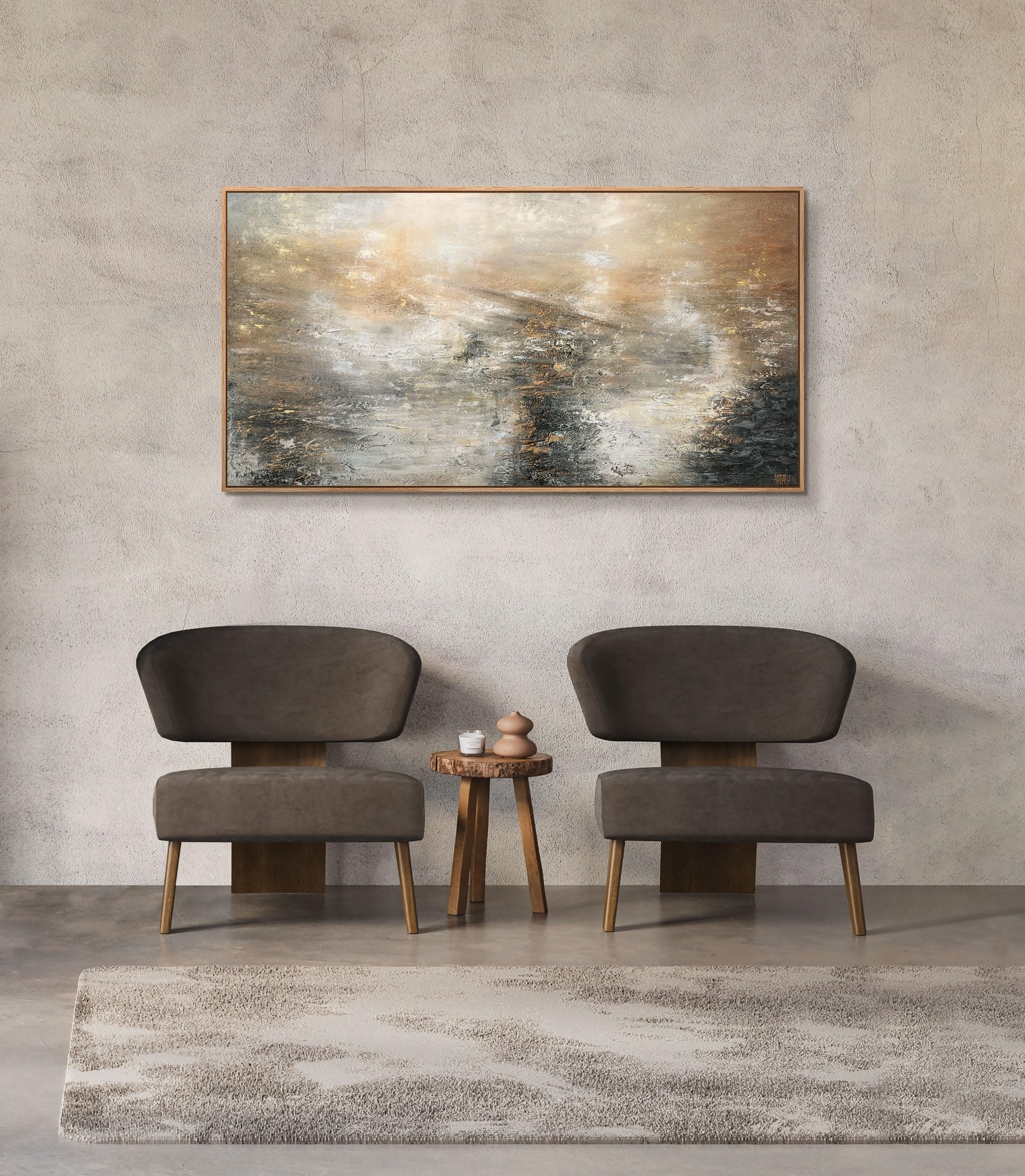 YS-Art Abstrakt Acryl Gemälde auf Leinwand Kraft der Elemente handgemalt Wandbilder 120x60 cm mit Rahmen