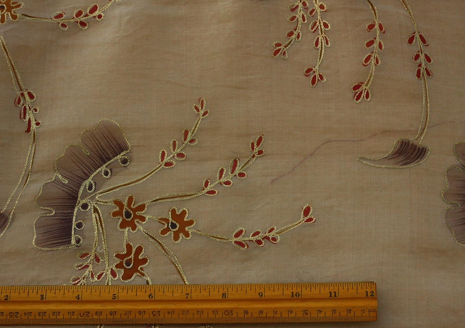 White 100% Silk Organza, Hand-Painted & Embroidered Fabric, by The Yard, 44" Wide