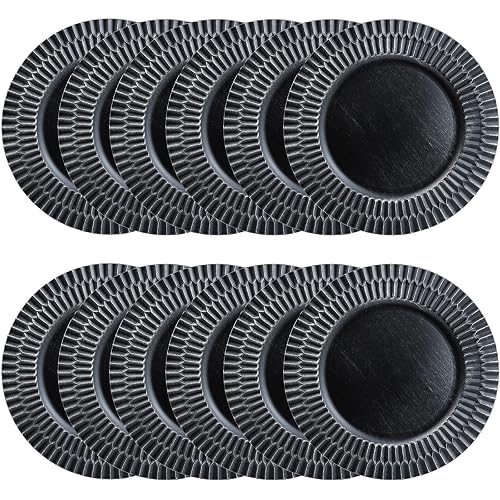 Omuriko Black Charger Plates Set of 12, 13" Plastic Reusable Chargers for Dinner Plates, Thanksgiving, Christmas Party Banquet Serveware Supplies